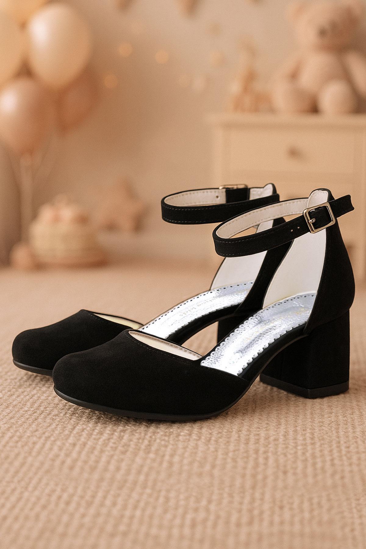 Black Suede Heels Thick Girls High Heeled Shoes