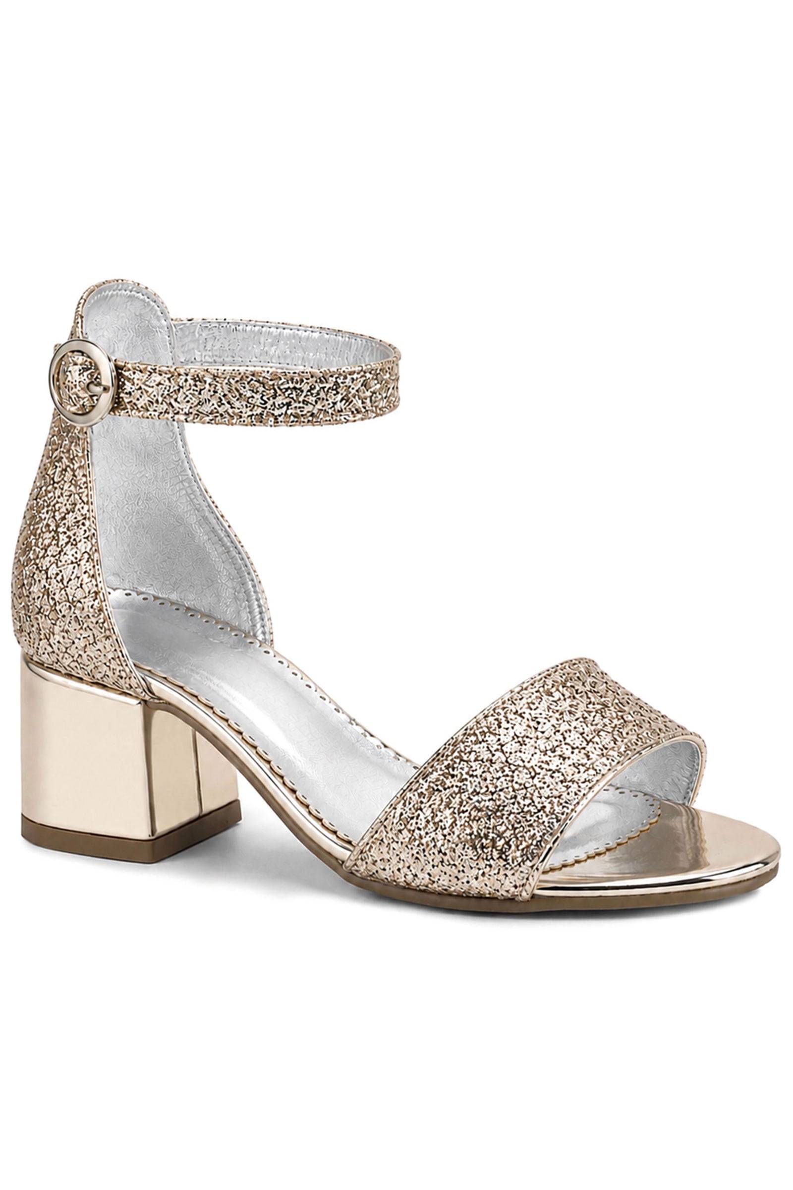 Gold Sparkle Girls Thick Heels Evening Shoes