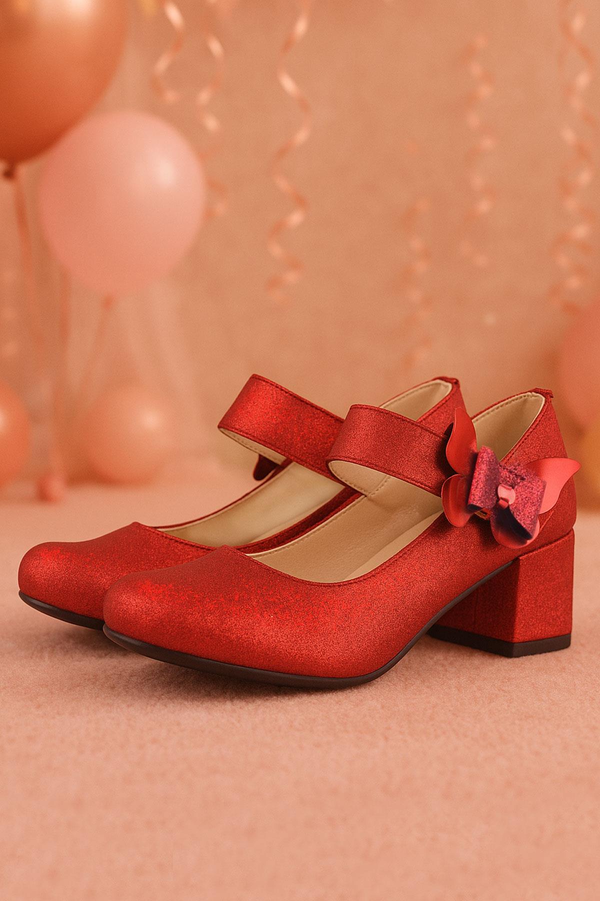 Winx Red Shiny Butterfly Kids Girls Heeled Shoes