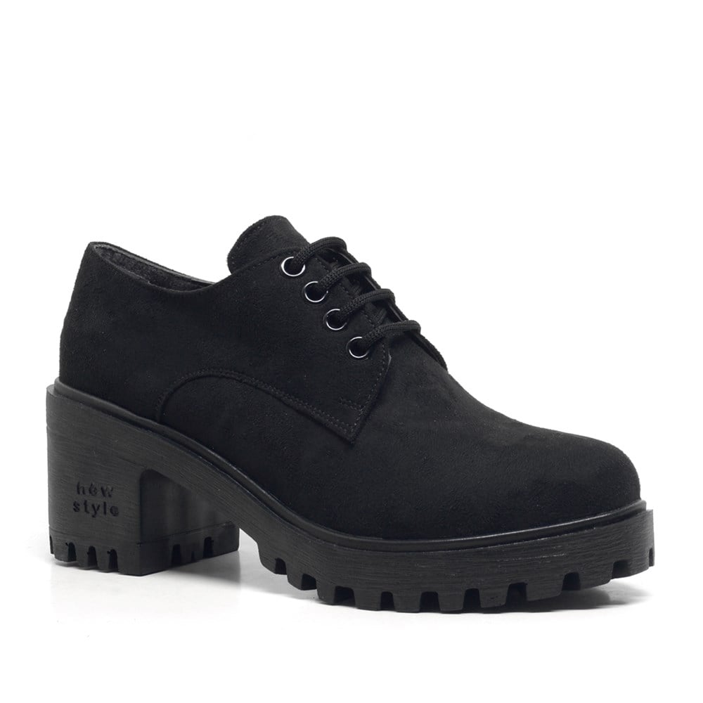 Black Suede Lace Oxford Heels Women's Shoes