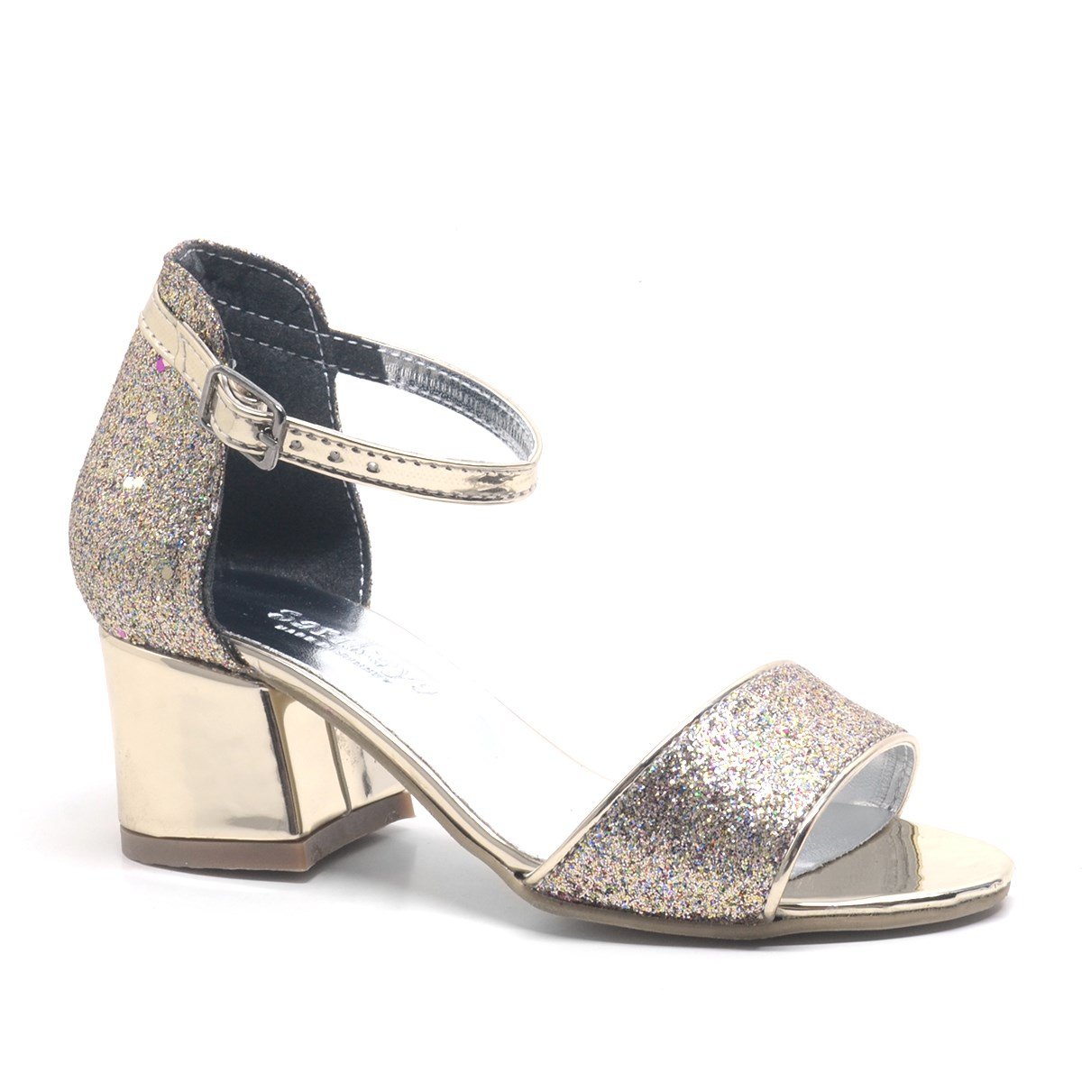 Gold Sparkle Girls Thick Heels Evening Shoes
