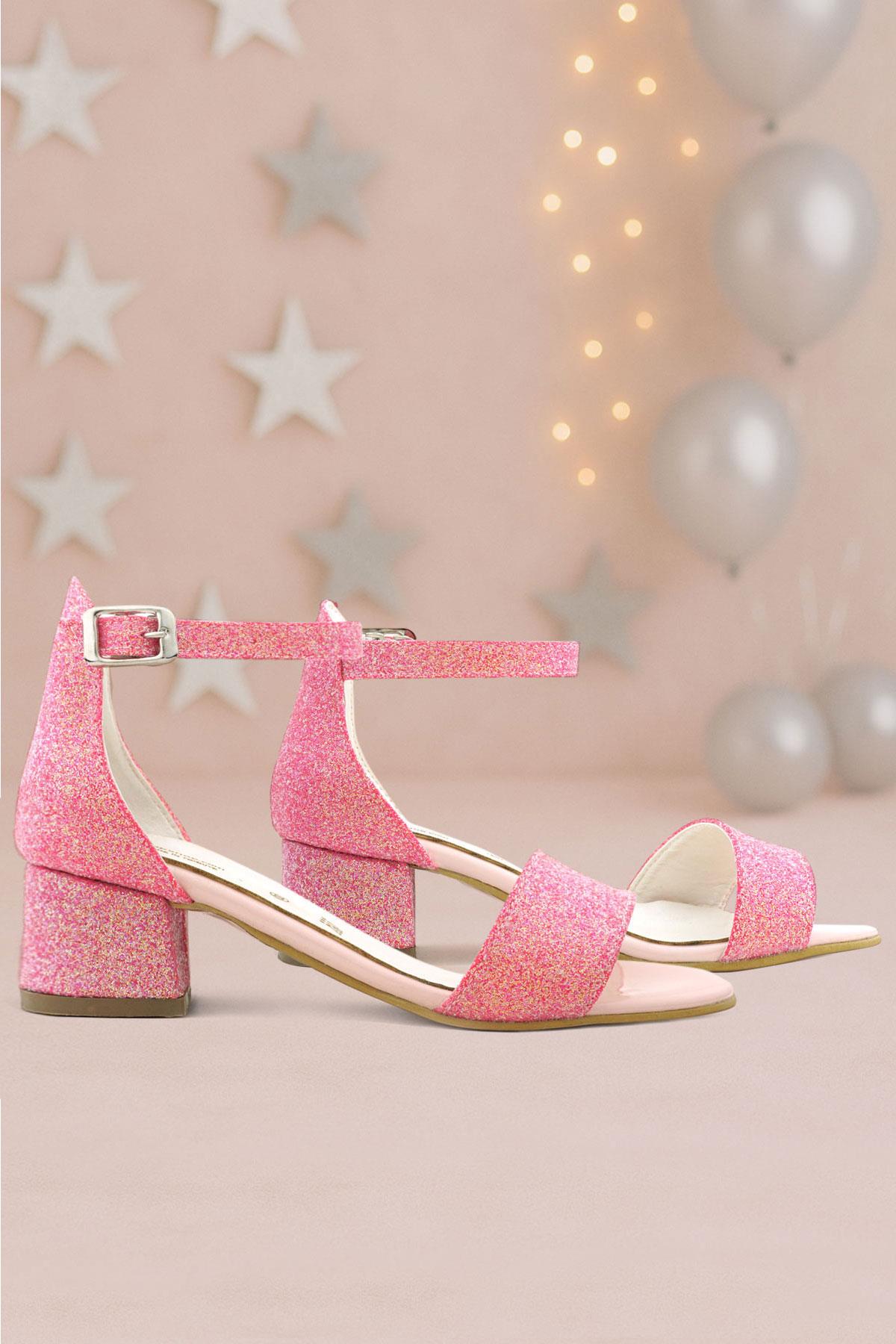 Lilo Simli Fuşya Pembe Tek Bantlı Kız Çocuk Topuklu Abiye Ayakkabı B609-FUS.30