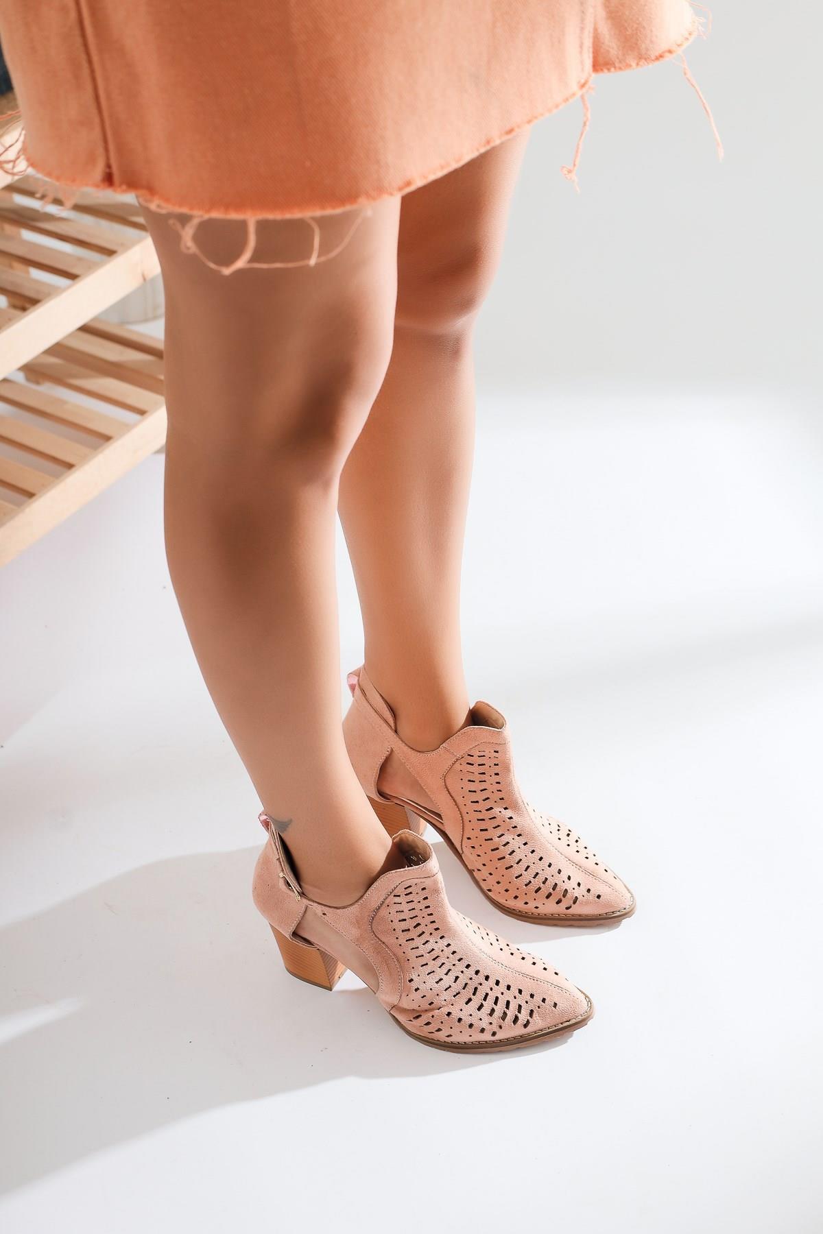 Milagros Pudra Sivri Burunlu Lazer Kesim Süet Yazlık Bot