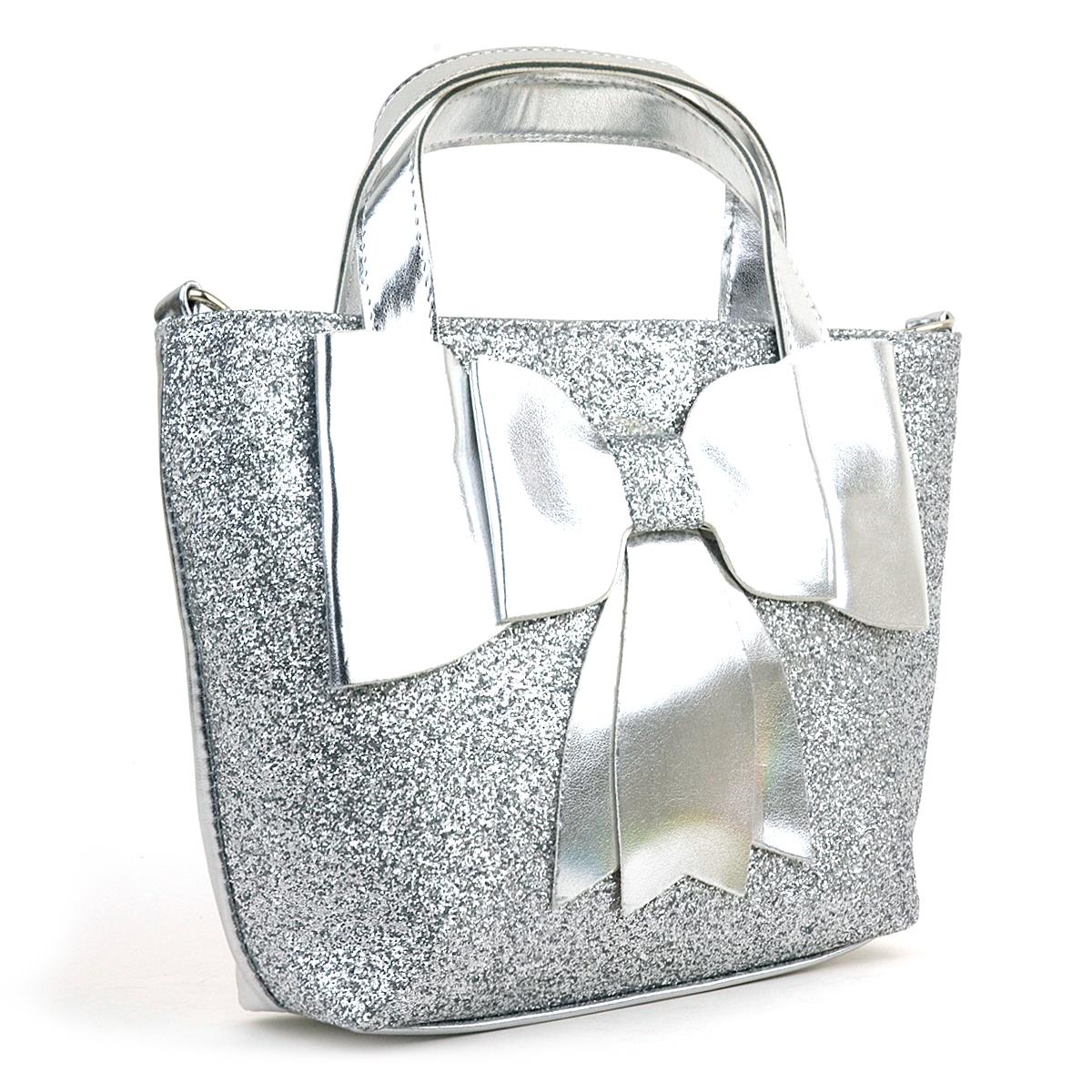 Kurdeleli Simli Gümüş Kız Çocuk Abiye Çanta