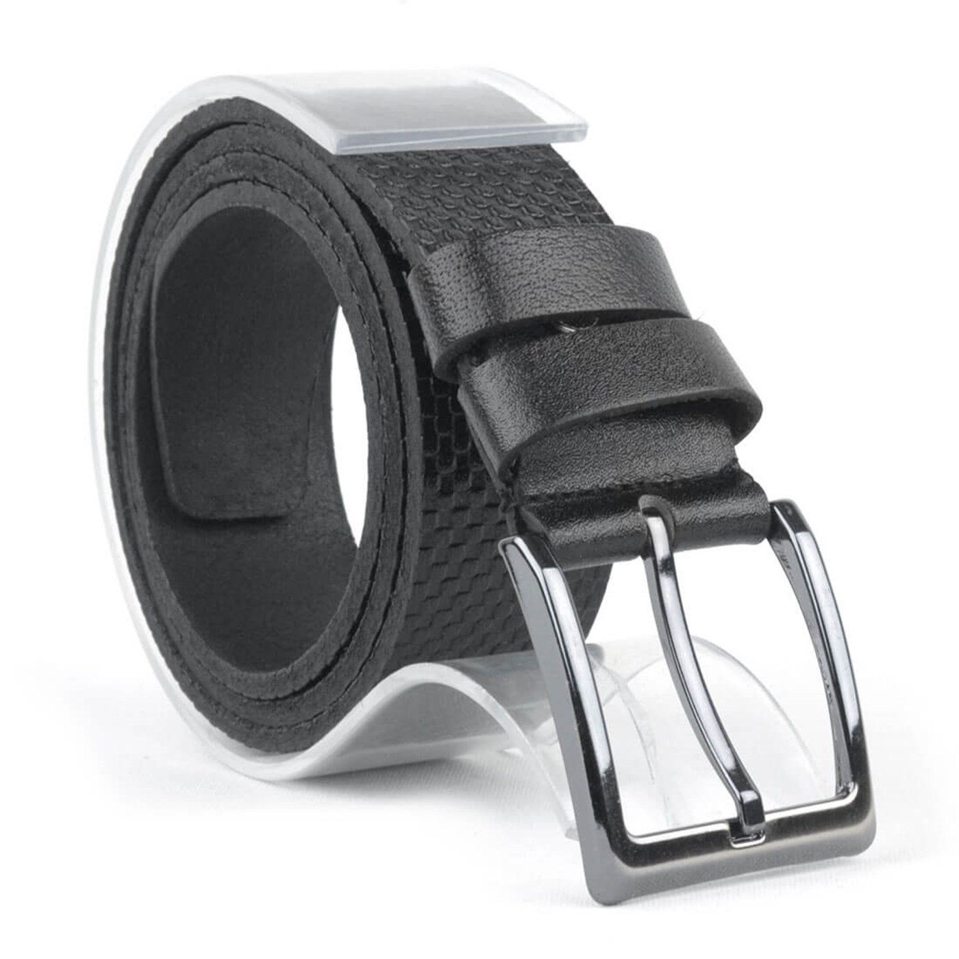 4cm Siyah Deri Desenli Erkek Kemer