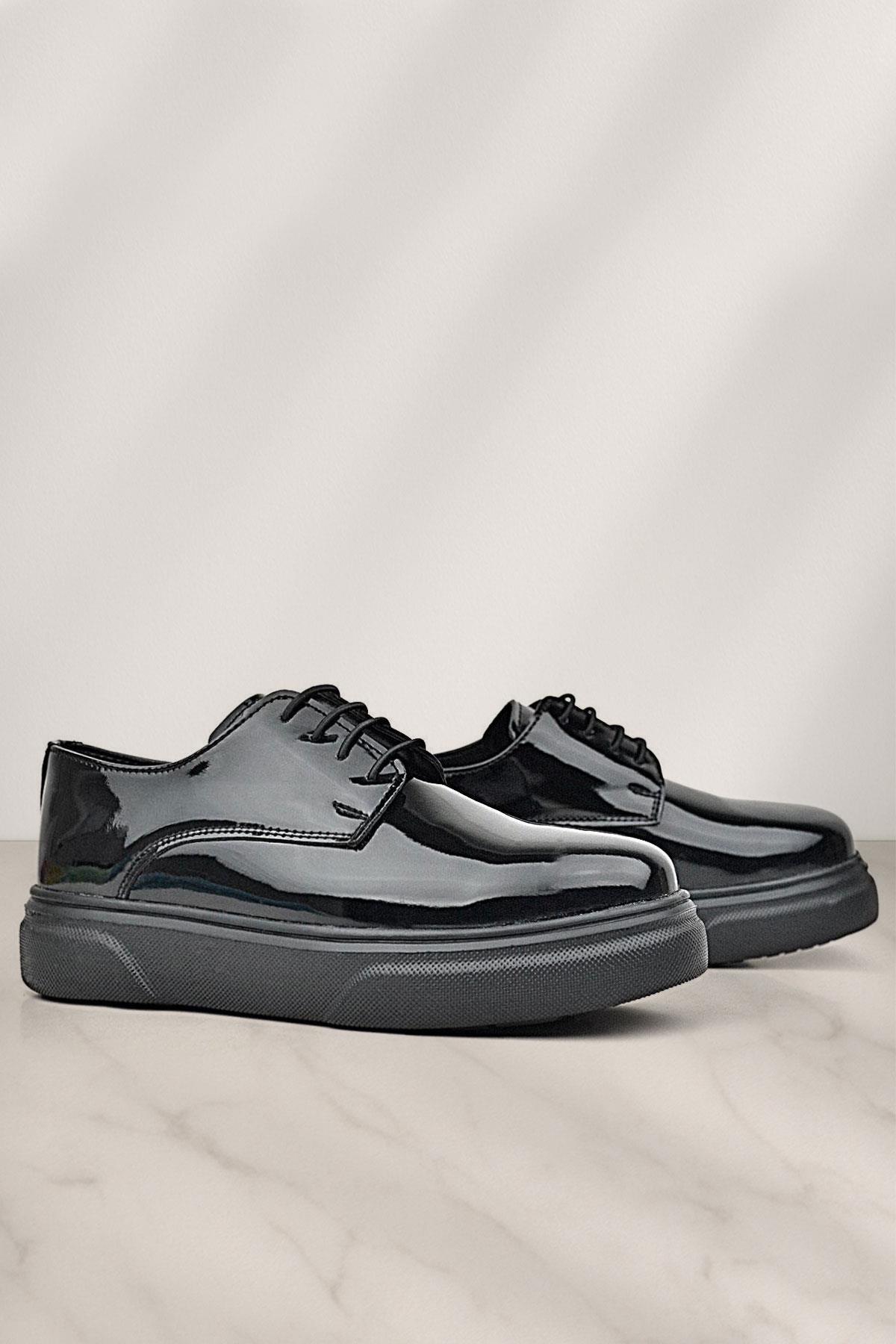 Rakerplus Derby Hakiki Deri Siyah Rugan Siyah Taban Çocuk Klasik Ayakkabı 3024-SRS-B-DERI.35