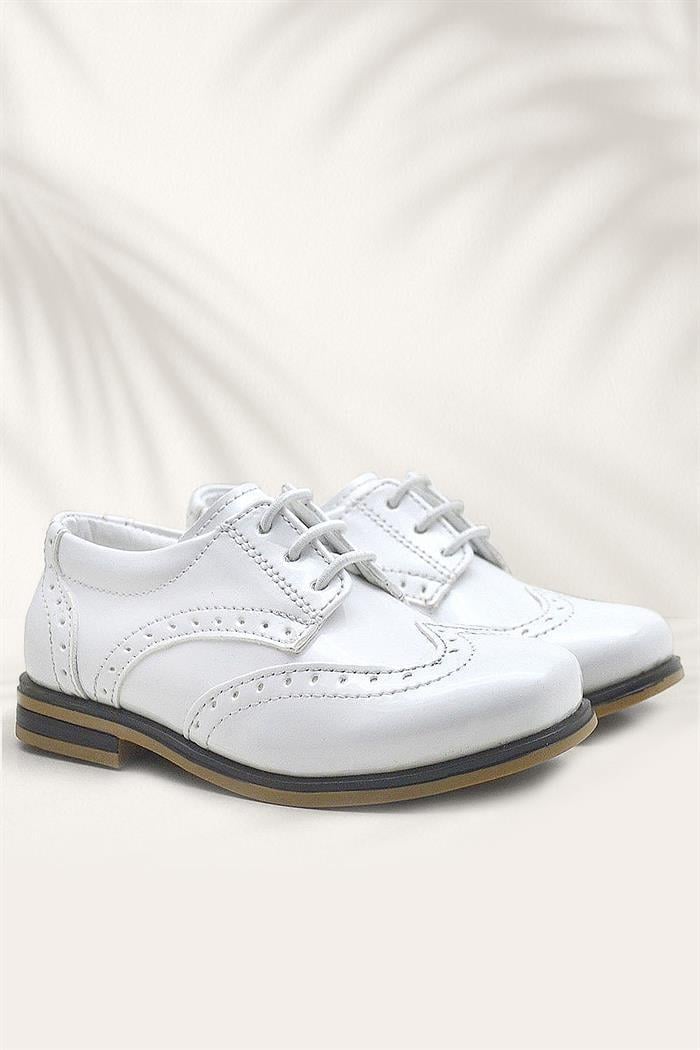 Rakerplus Titan Beyaz Rugan Bağcıklı Klasik Erkek Çocuk Klasik Ayakkabı