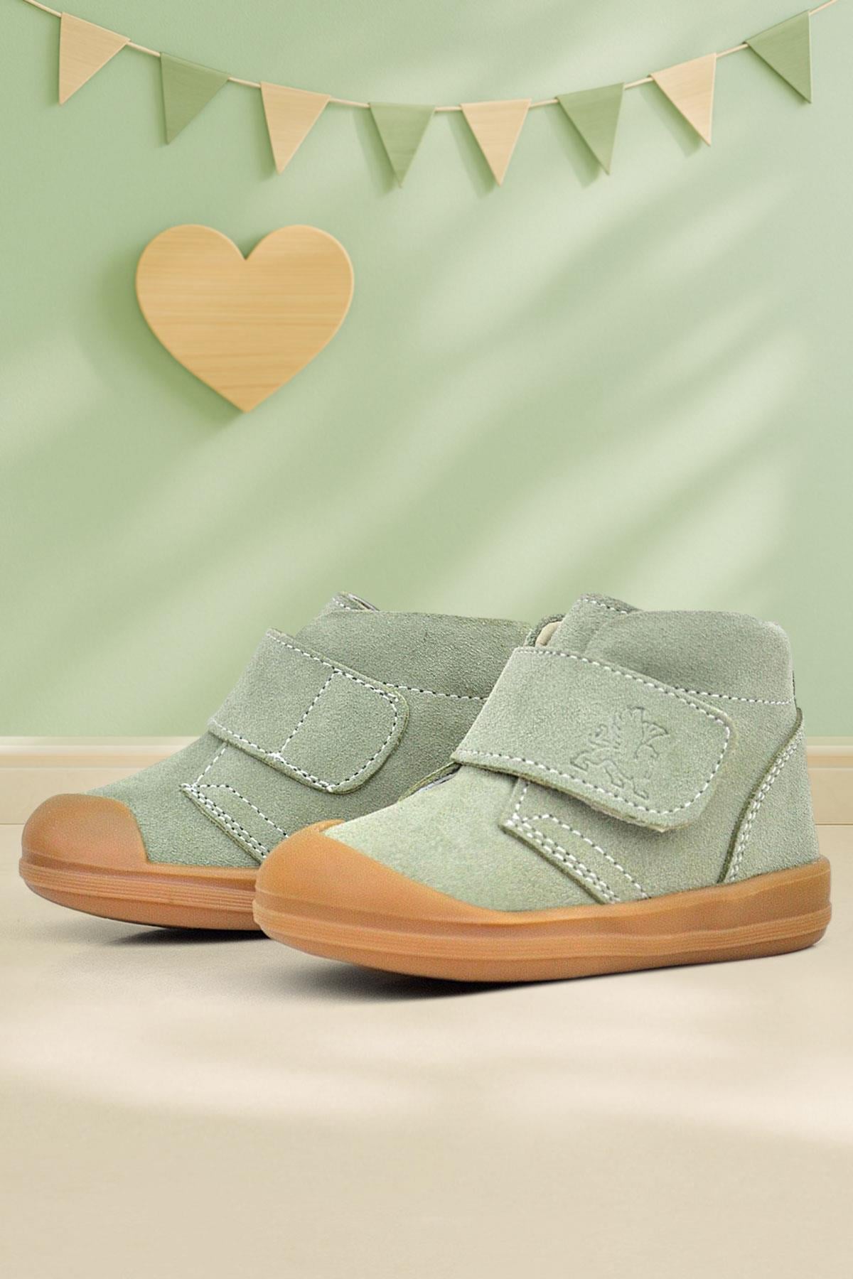 Rakerplus Yoohoo Genuine Leather Light Green Velcro Unisex Baby Boots