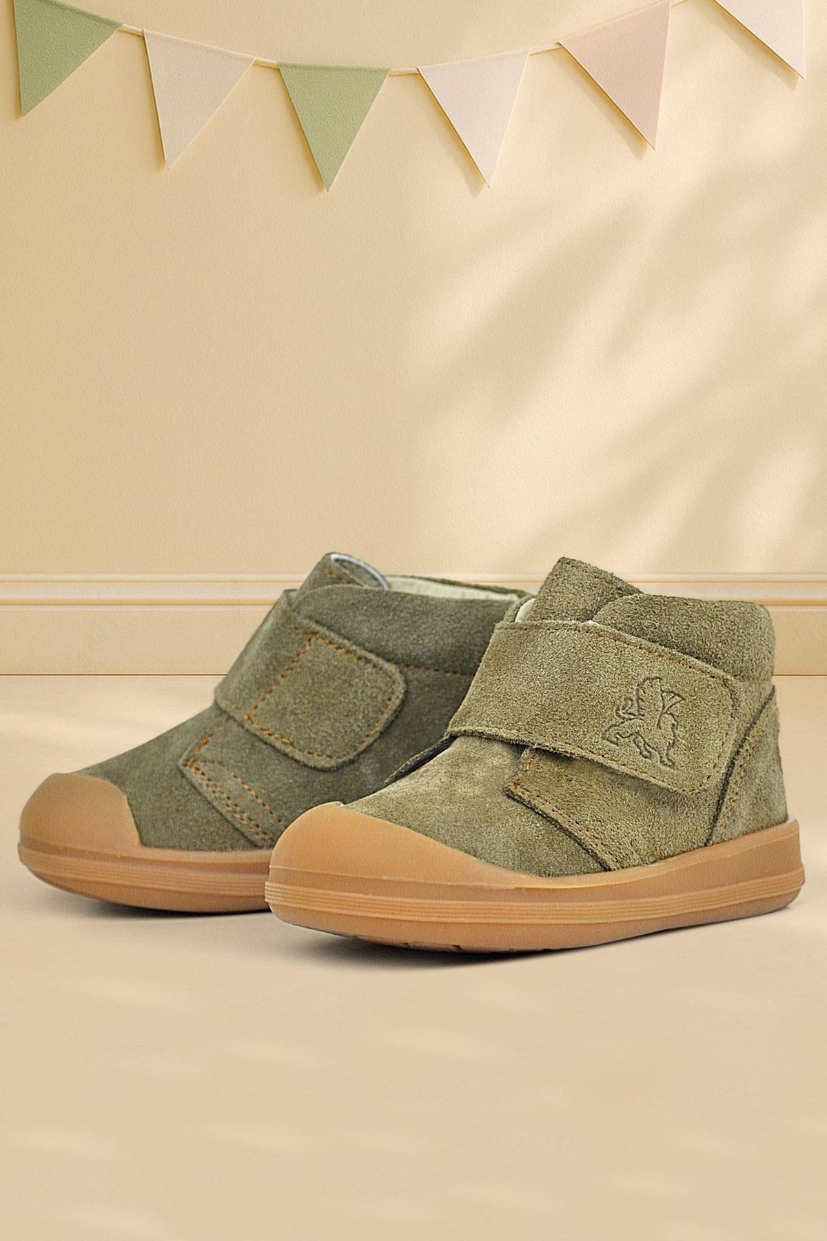 Rakerplus Yoohoo Genuine Leather Khaki Green Velcro Unisex Baby Boots