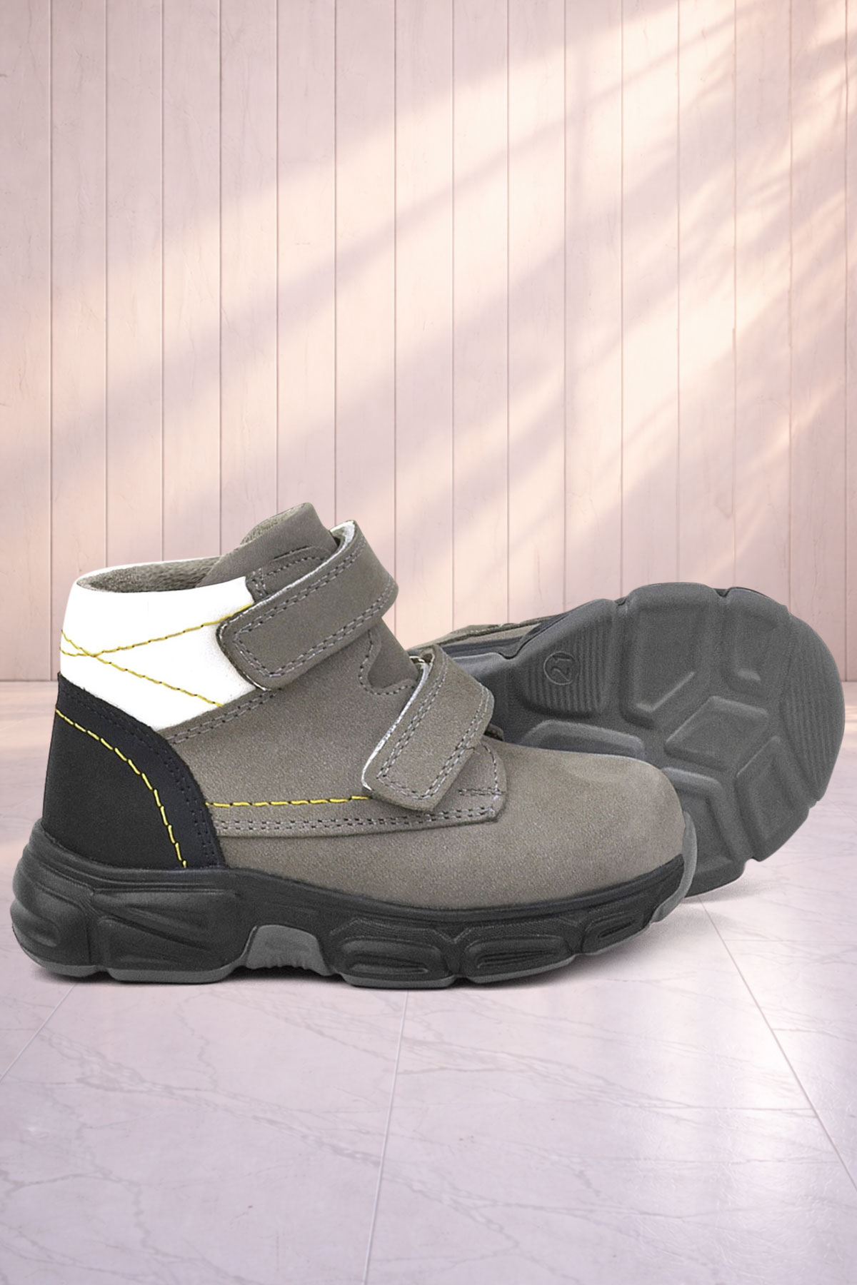 Rakerplus Genuine Leather Gray Nubuck Babies Sports Boots Shoes