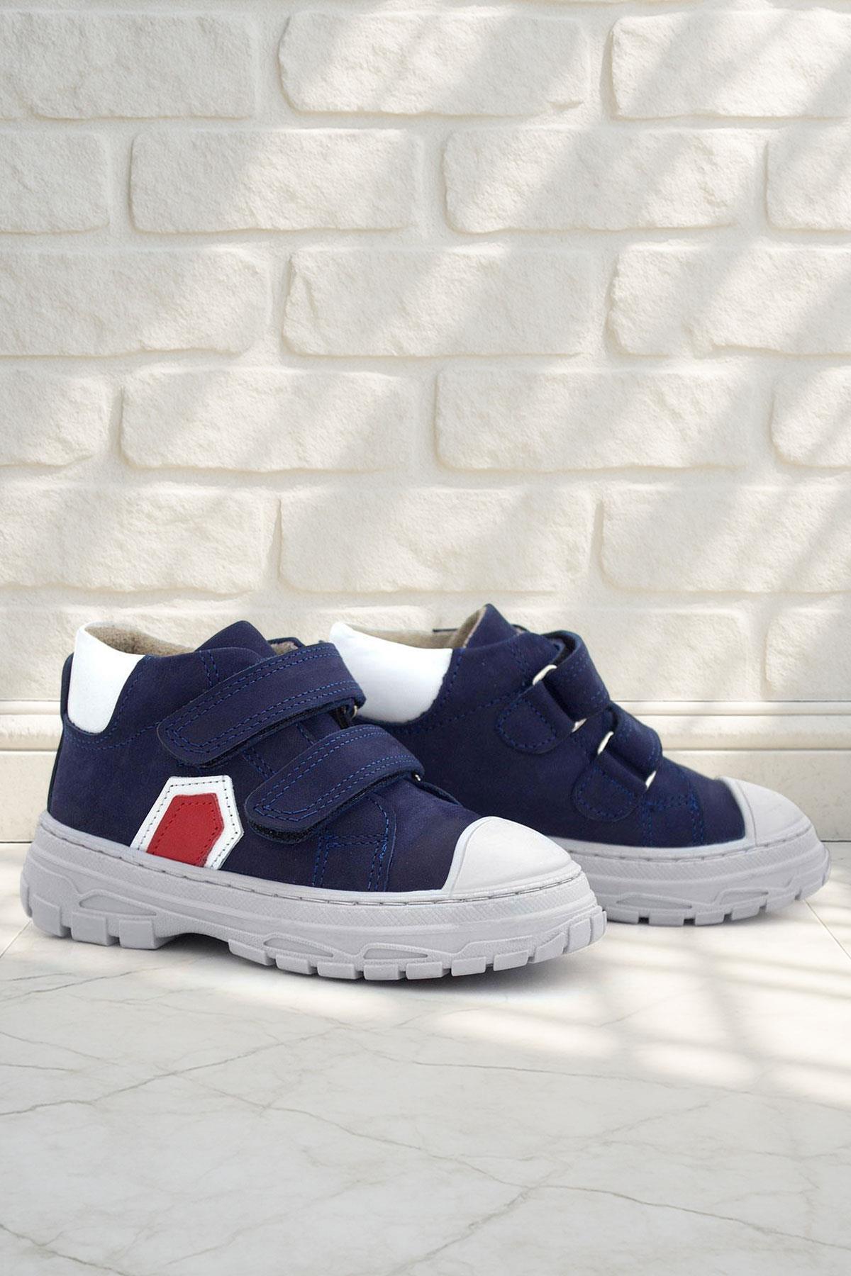 Rakerplus Tails Hakiki Deri Lacivert Kırmızı Cırtlı Çocuk Spor Bot