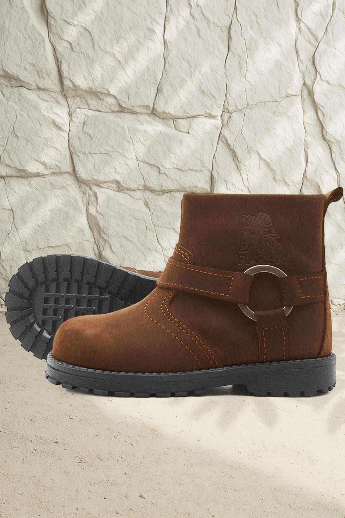 Rakerplus Chiron Genuine Leather Cinnamon Color Zippered Furry Baby Boots