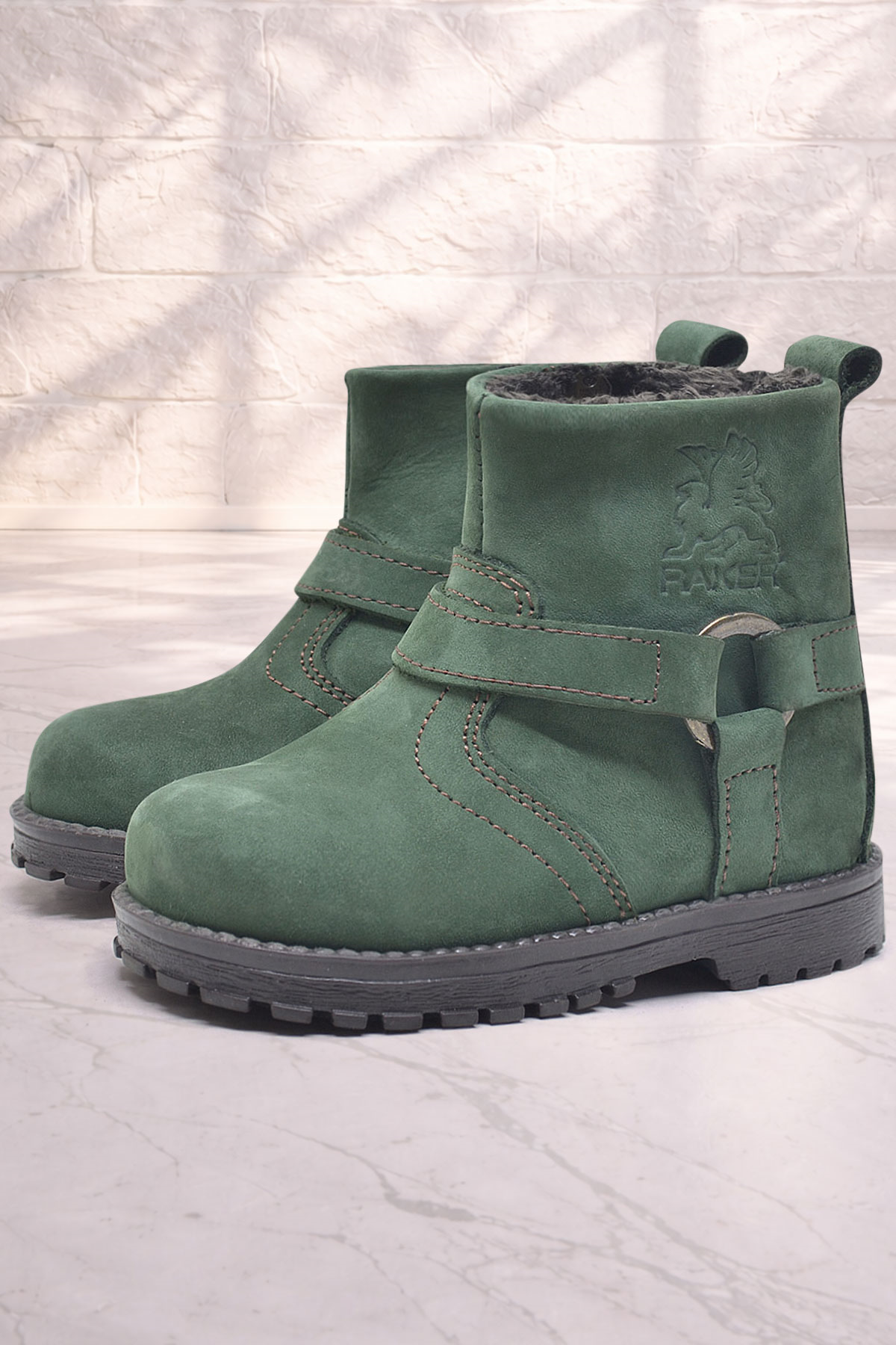 Rakerplus Zippered Genuine Leather Chiron Green Unisex Baby Boots