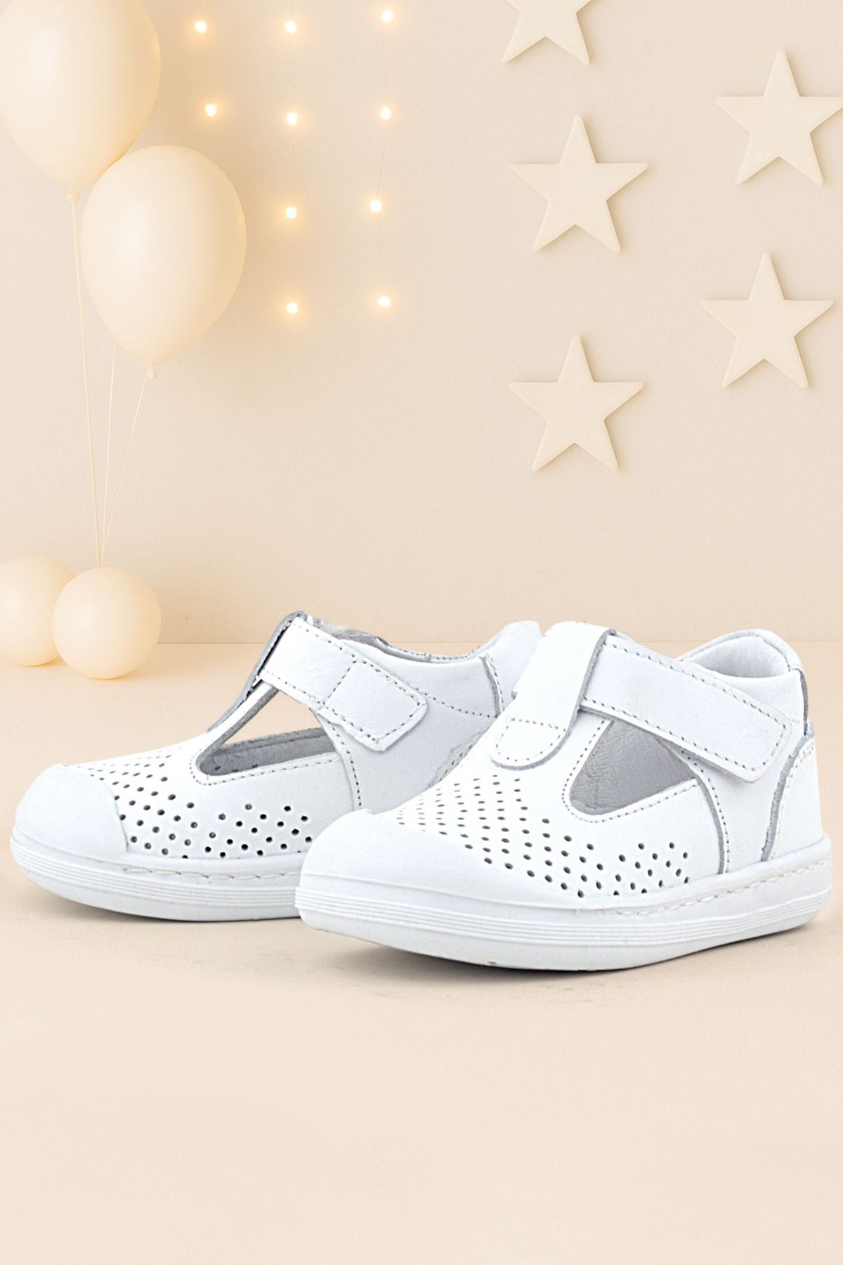 Rakerplus Shaun Genuine Leather White Skin Velcro Anatomical Baby Sandals