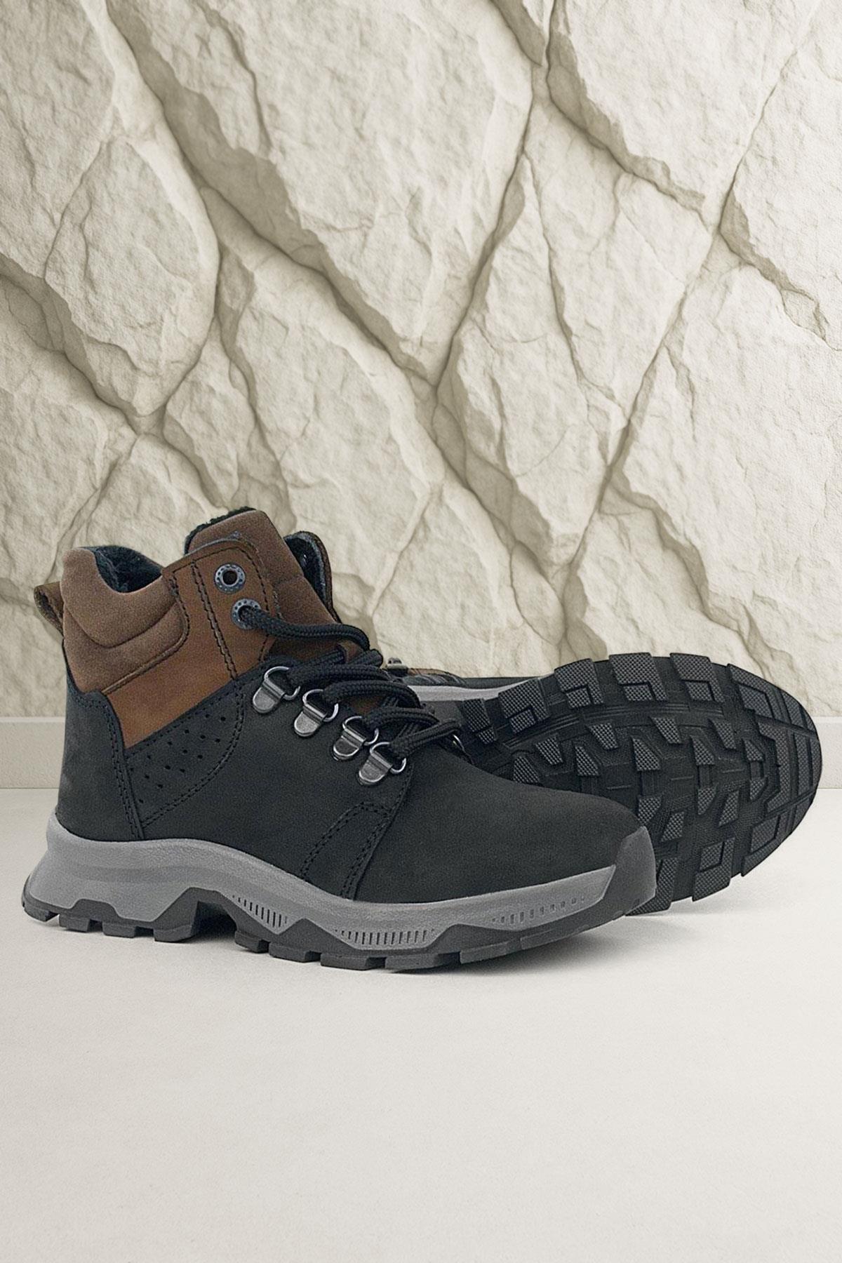 Rakerplus Genuine Leather Black Brown Zippered Trekking Kids Boots