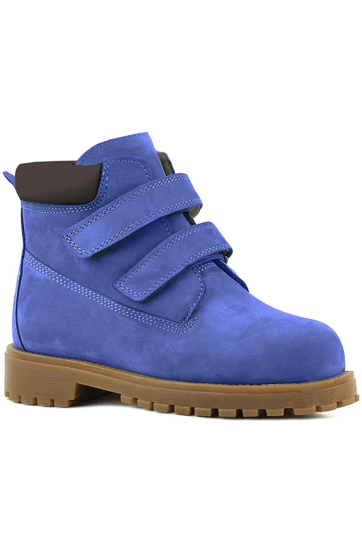 Rakerplus Neson Genuine Leather Dark Blue Kids Boots with Velcro