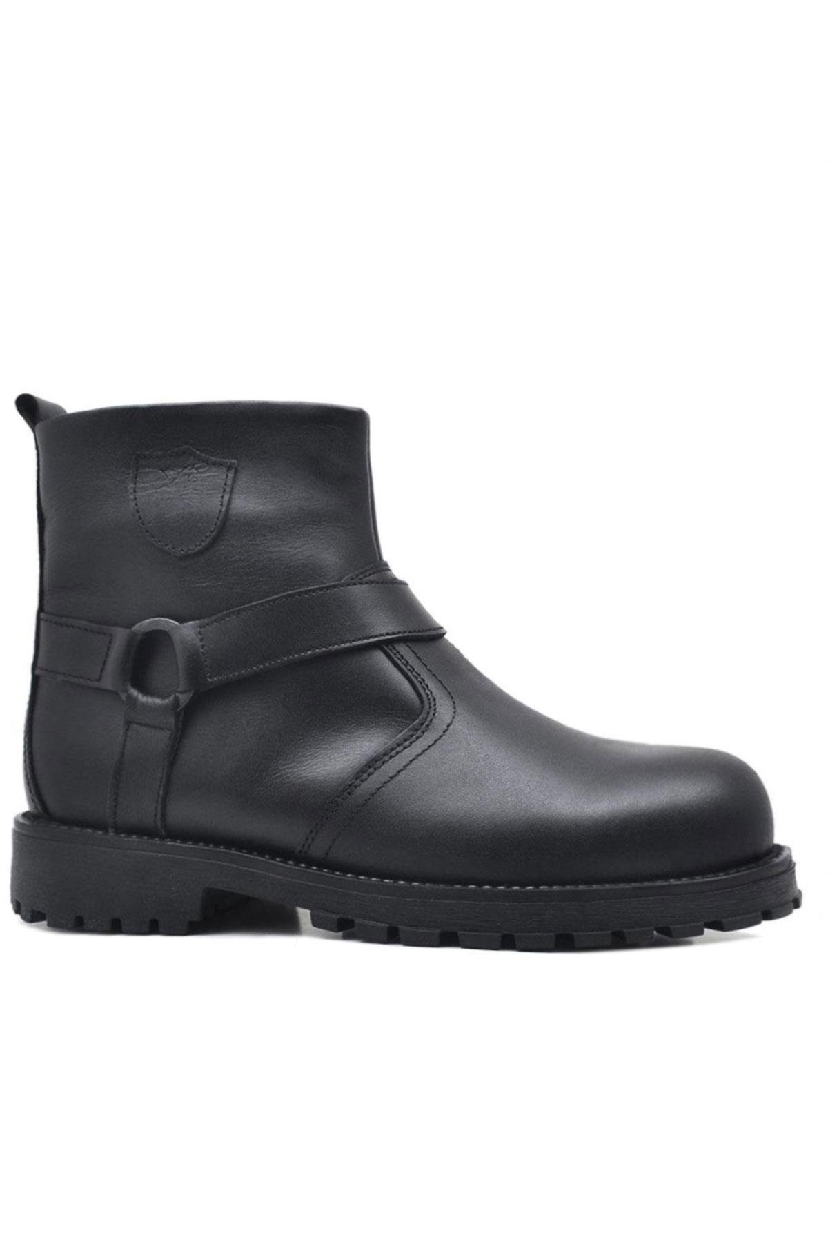 Rakerplus Chiron Black Genuine Leather Zipper Ankle Boots