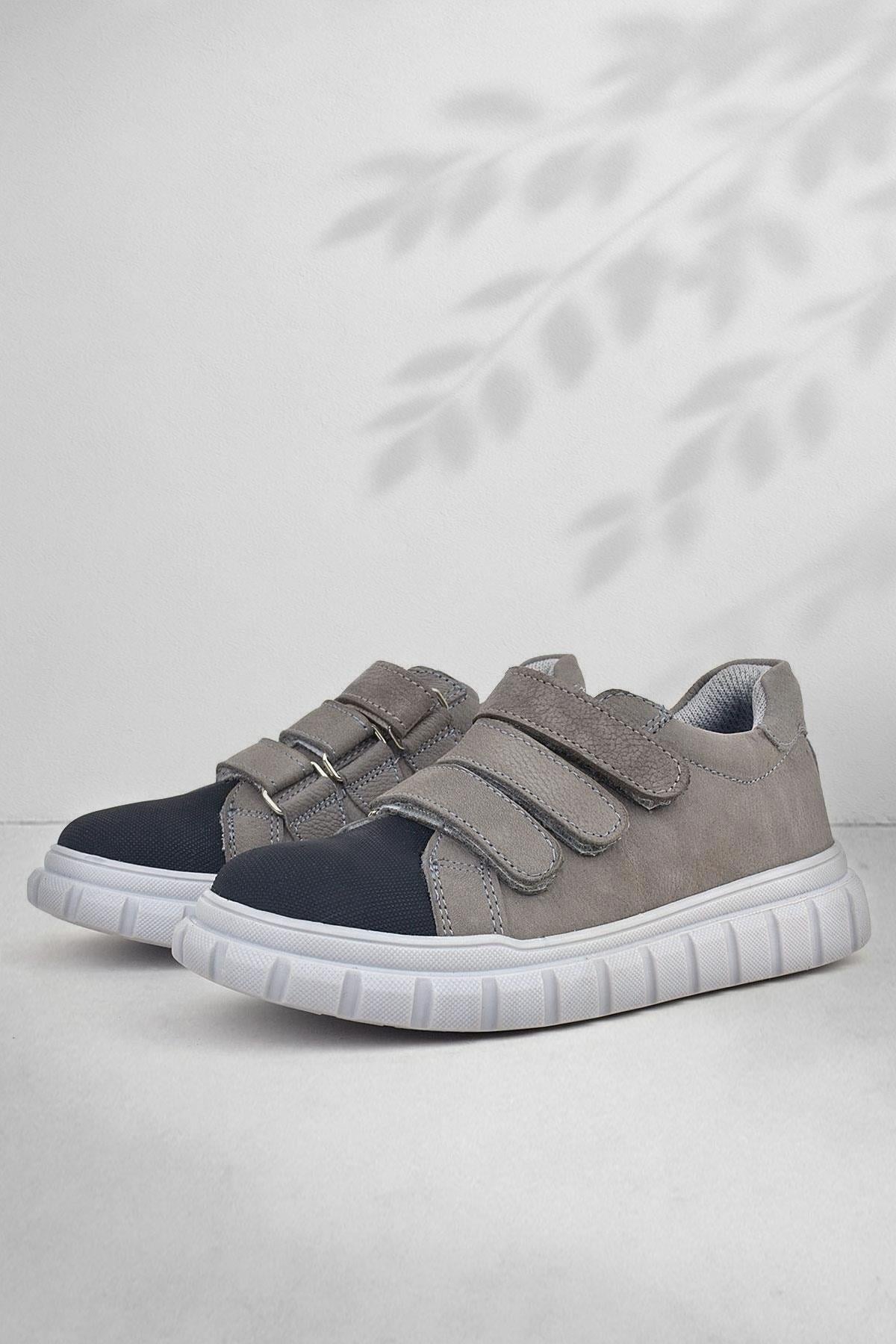 Rakerplus Genuine Leather Black Grey Velcro Kids Casual Sports School Shoes