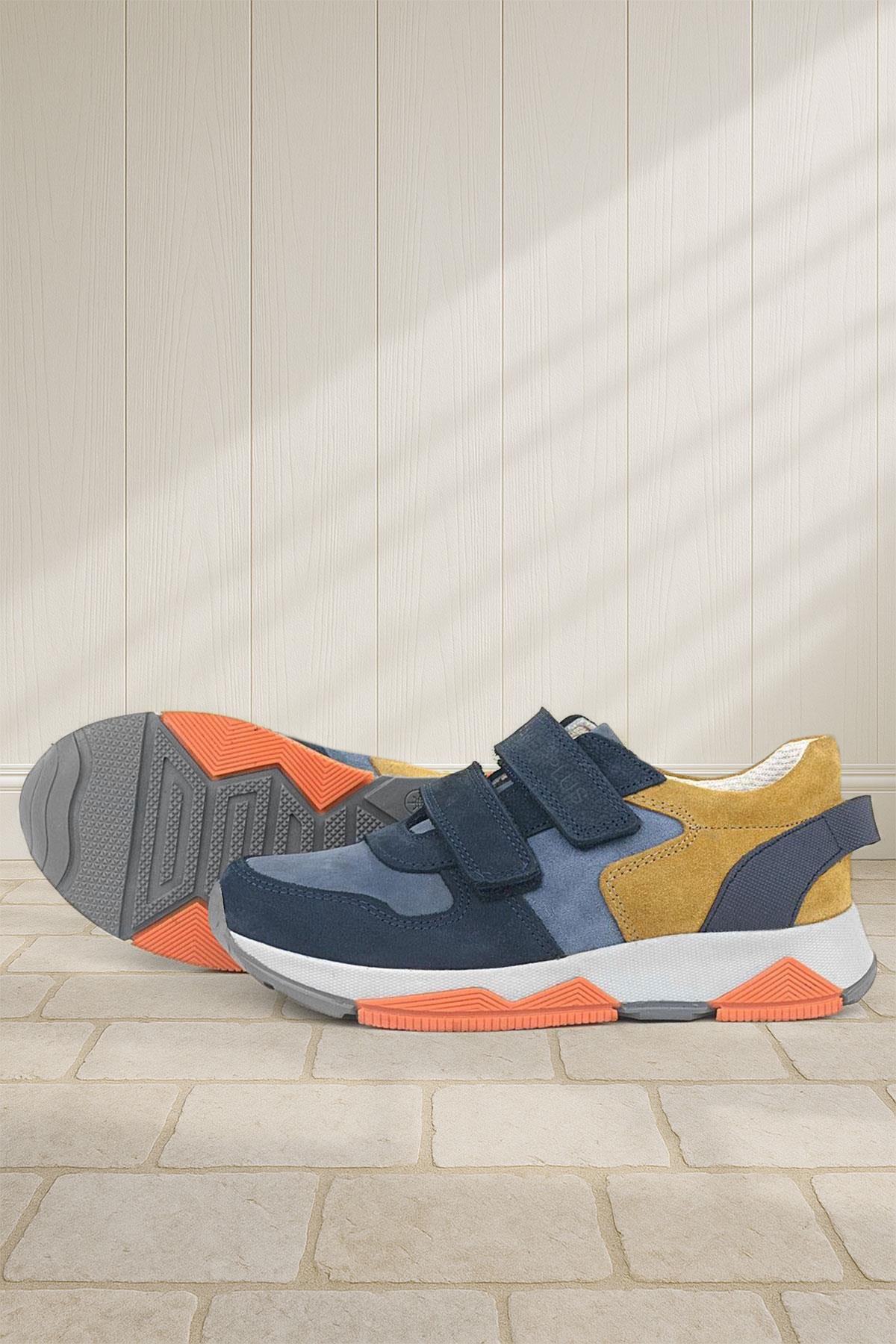 Rakerplus Genuine Leather Navy Blue Tan Color Kids Sneakers Sports Shoes