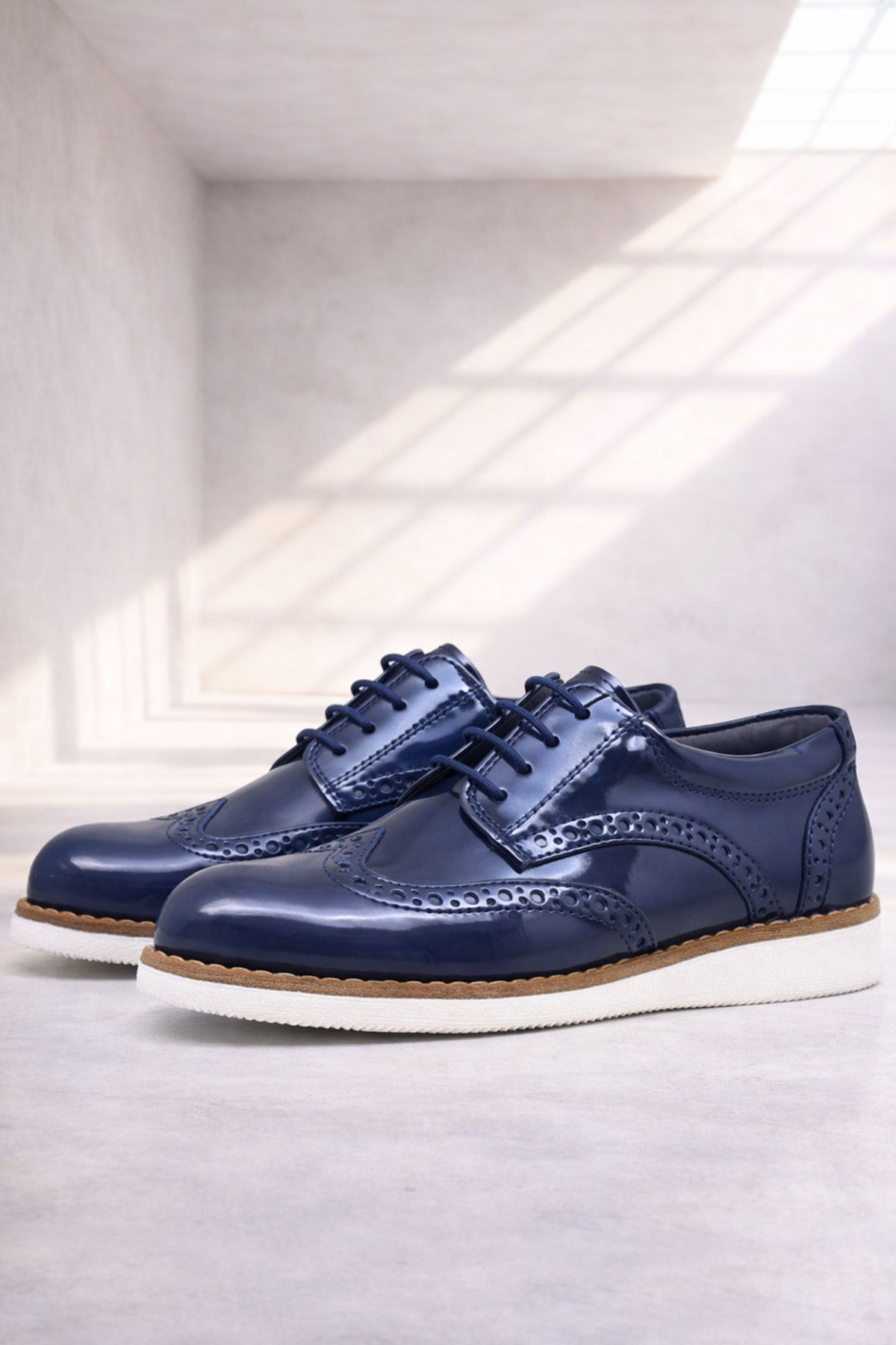 Rakerplus Navy Blue Patient Leather Lacep Up Classic Shoes For Boys