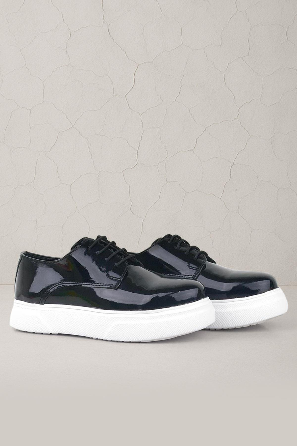 Rakerplus Derby Siyah Rugan Beyaz Taban Çocuk Klasik Ayakkabı