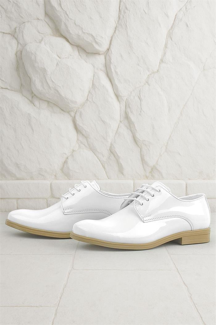 Rakerplus Kids Off White Patent Leather Lace up Oxford Shoes
