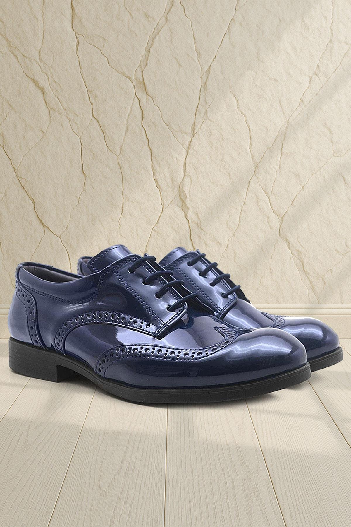 Rakerplus Titan Lacivert Rugan Bağcıklı Klasik Erkek Çocuk Ayakkabı