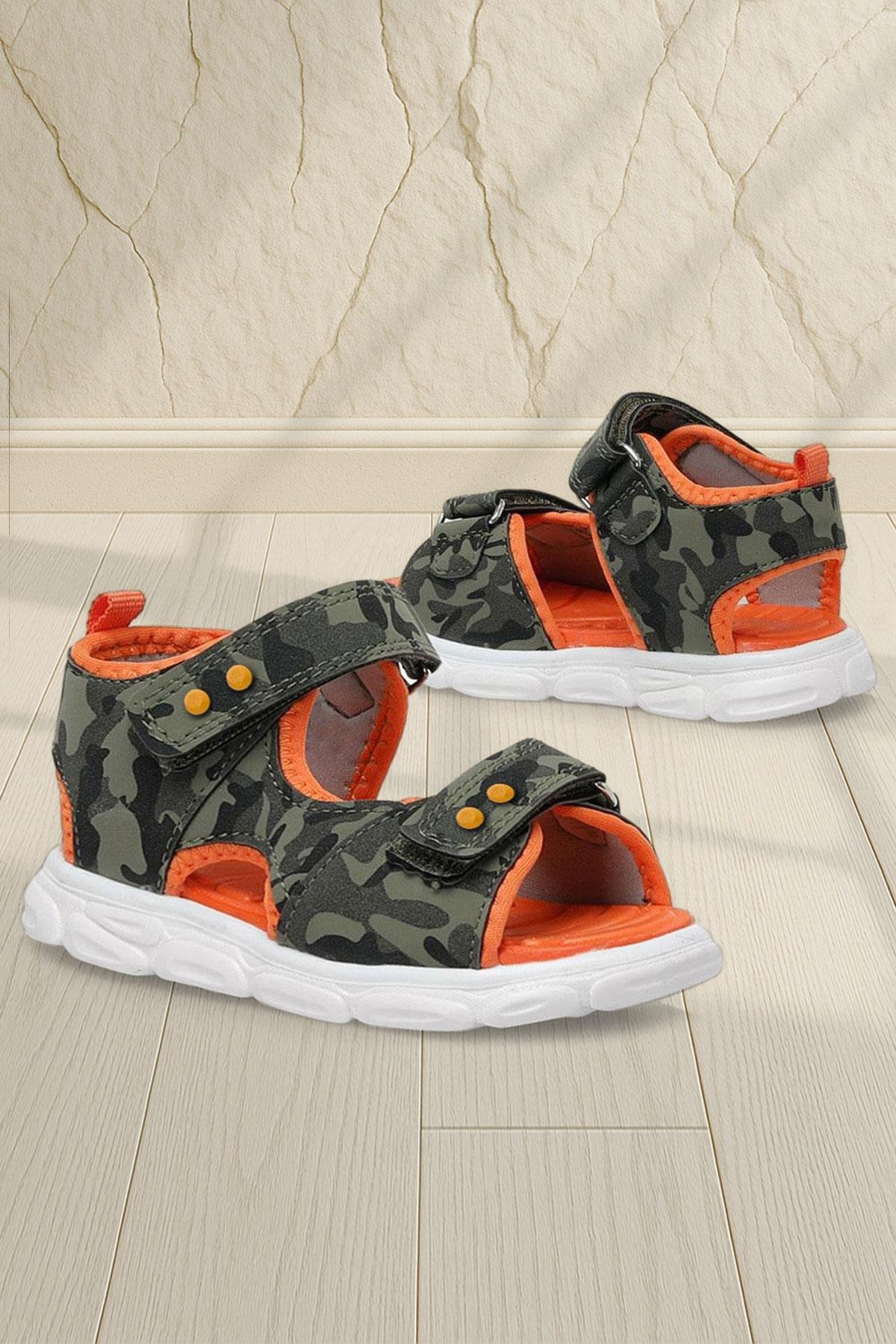 Rakerplus Haki Kamuflaj Desenli Metal Detaylı Cırtlı Bebek Sandalet Ayakkabı 10357-HKDT.25