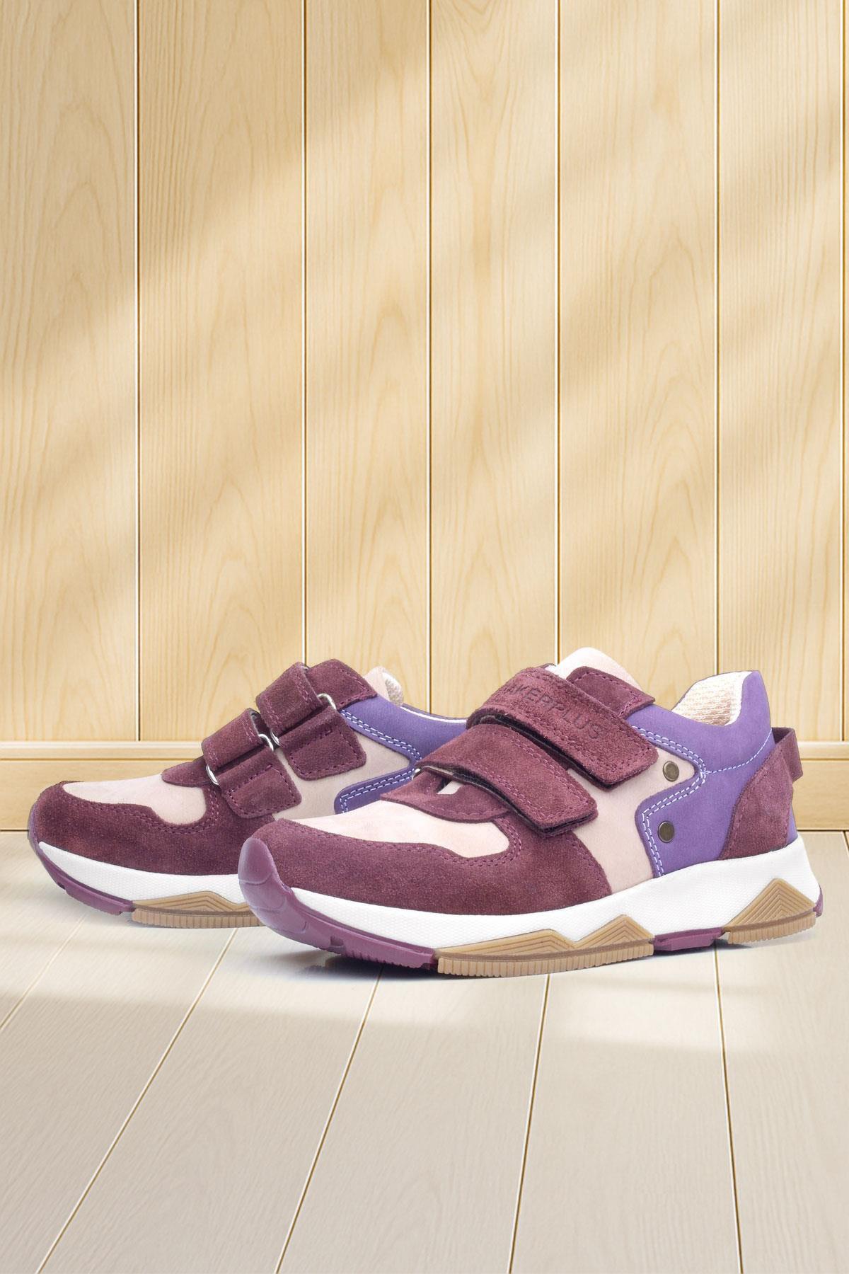 Rakerplus Genuine Leather Claret Red Pink Metal Detailed Girls Sneakers Shoes 3880-PUBORDT.35