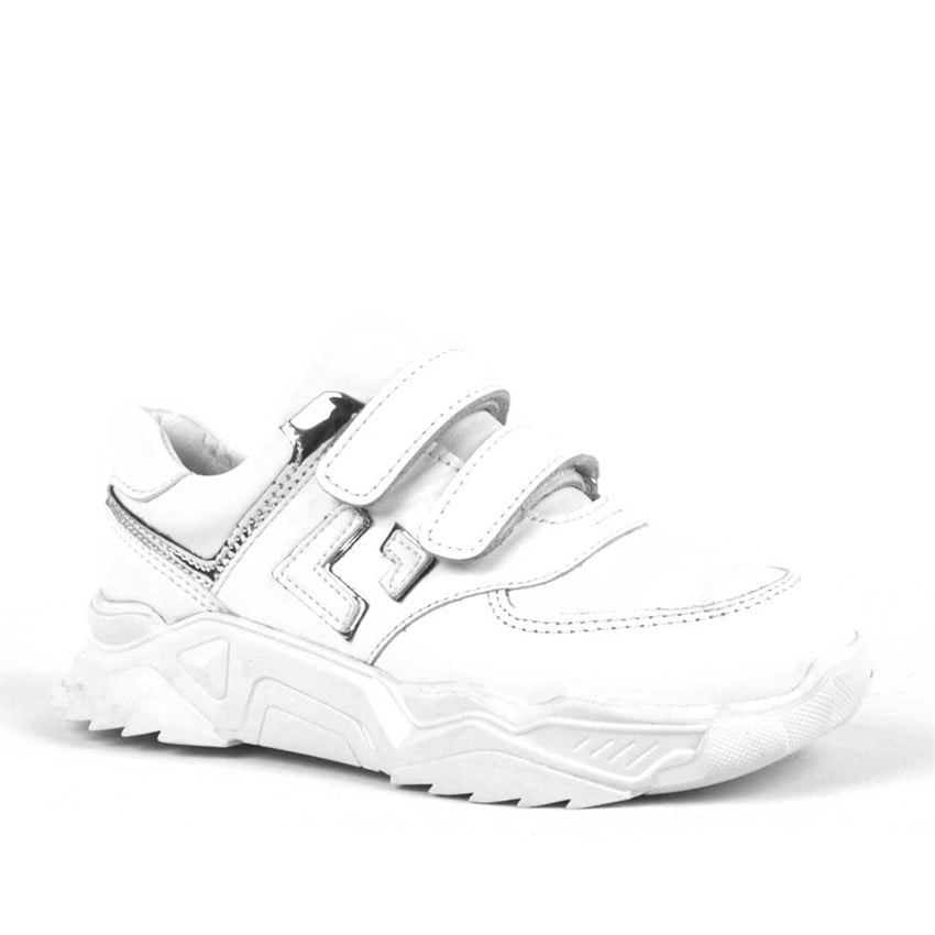 Kız Çocuk Günlük & Spor Ayakkabı Hakiki Deri Ortopedik Beyaz Kalın Taban Cırtlı Kız Çocuk Spor Ayakkabı R3830-BG-M