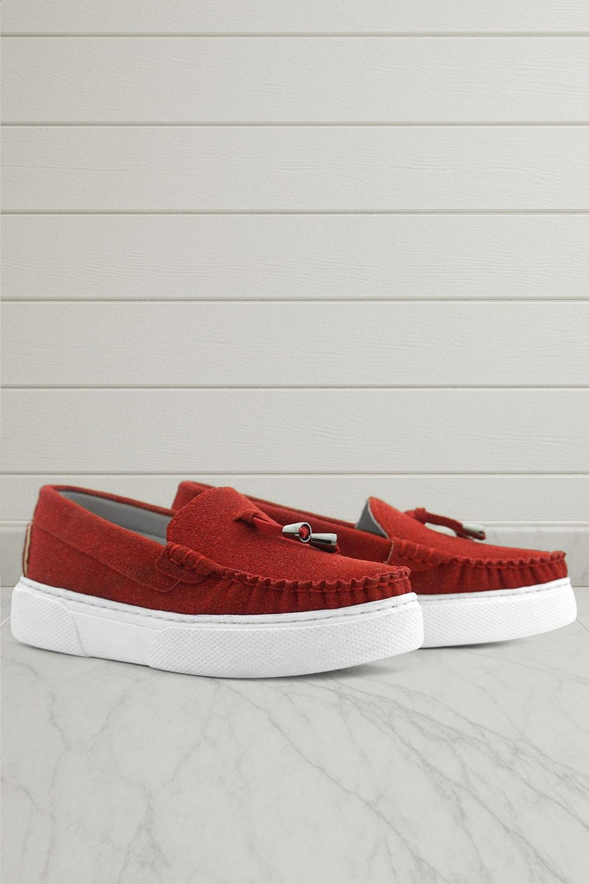 Rakerplus Kırmızı Süet Ekstra Hafif Çocuk Makosen Ayakkabı 3403-KRMZ.30