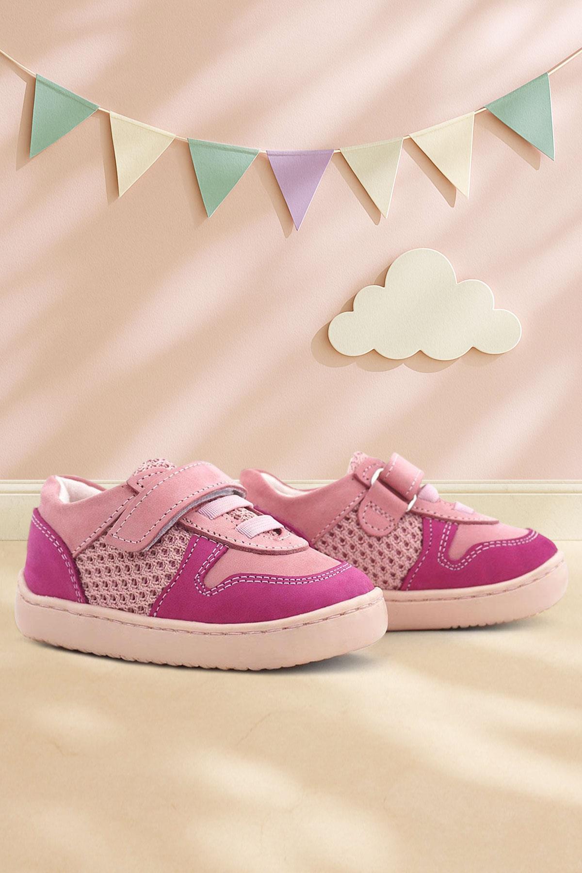Rakerplus Bob Genuine Leather Pink Barefoot Velcro Elastic Baby Sneakers