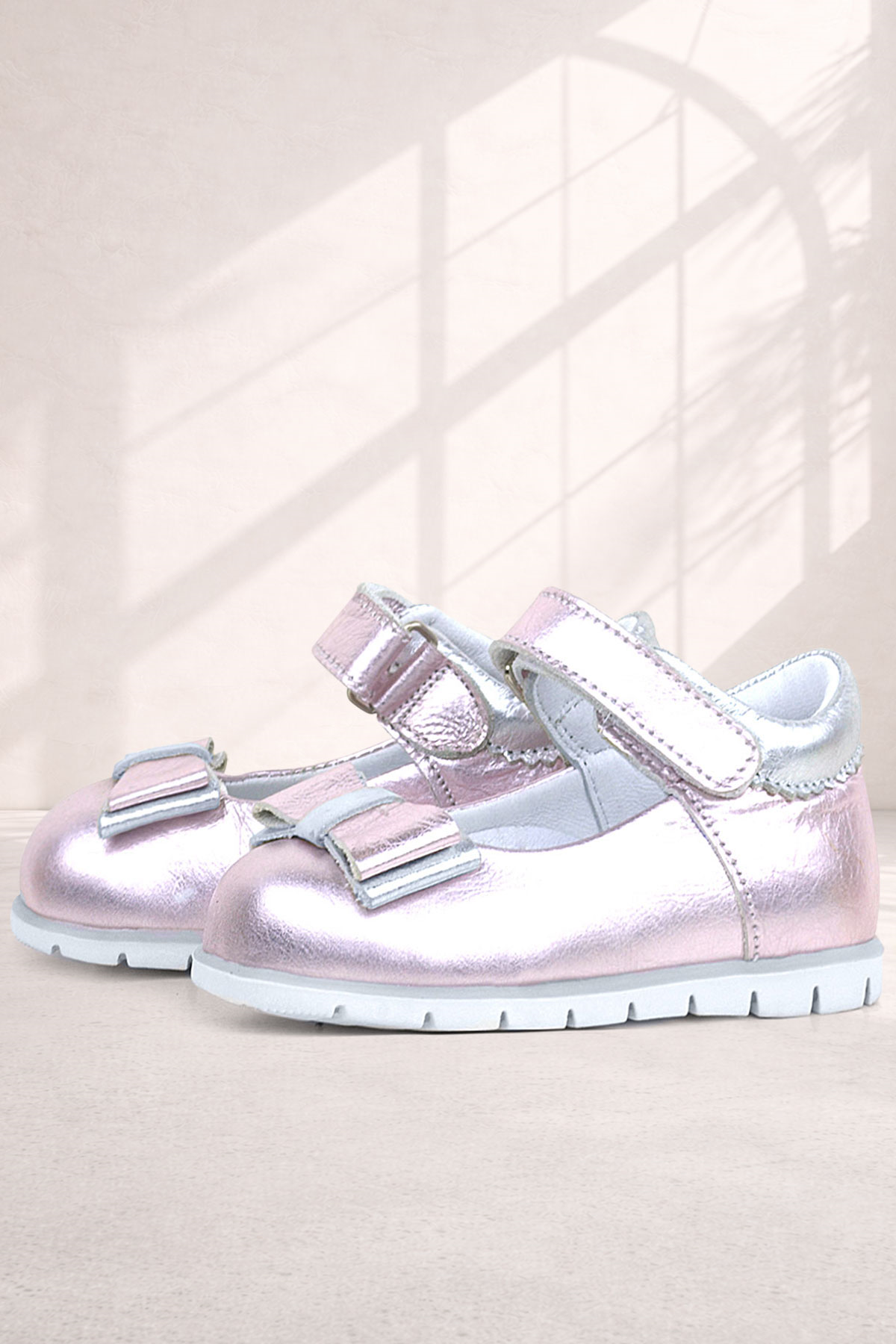 Rakerplus Genuine Leather Pink Silver Babettestes For Baby Girls