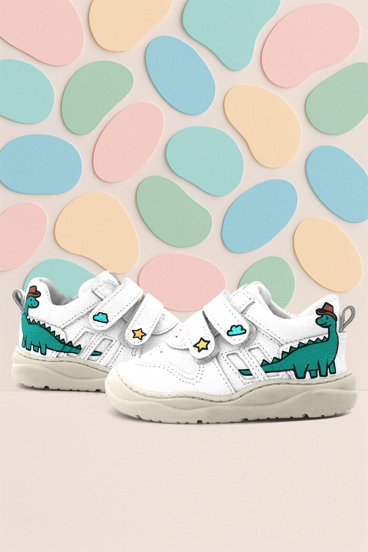 Rakerplus Tbons Özel Tasarım Schaggy Hakiki Deri Beyaz Bebek Spor Ayakkabı