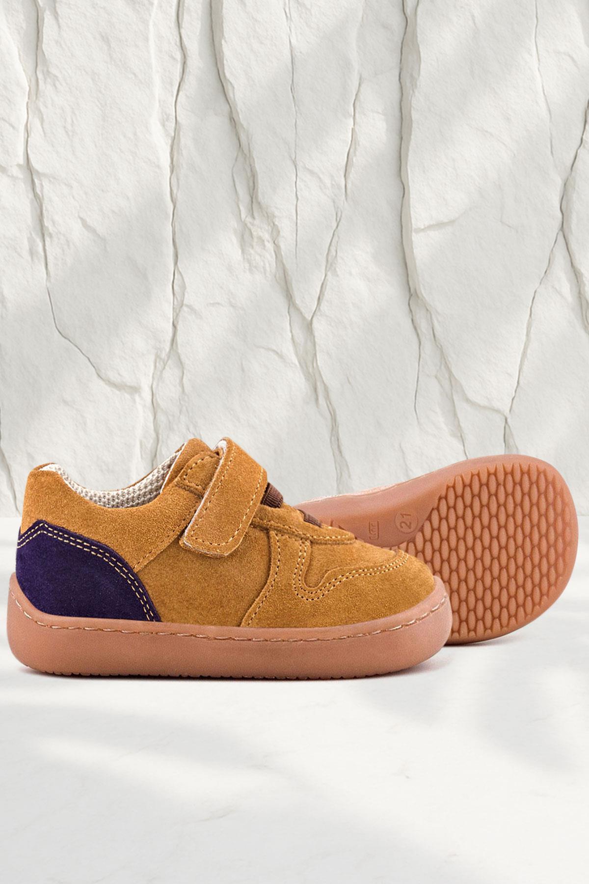 Rakerplus Bob Genuine Leather Tan Barefoot Velcro Elastic Baby Sneaker Shoes