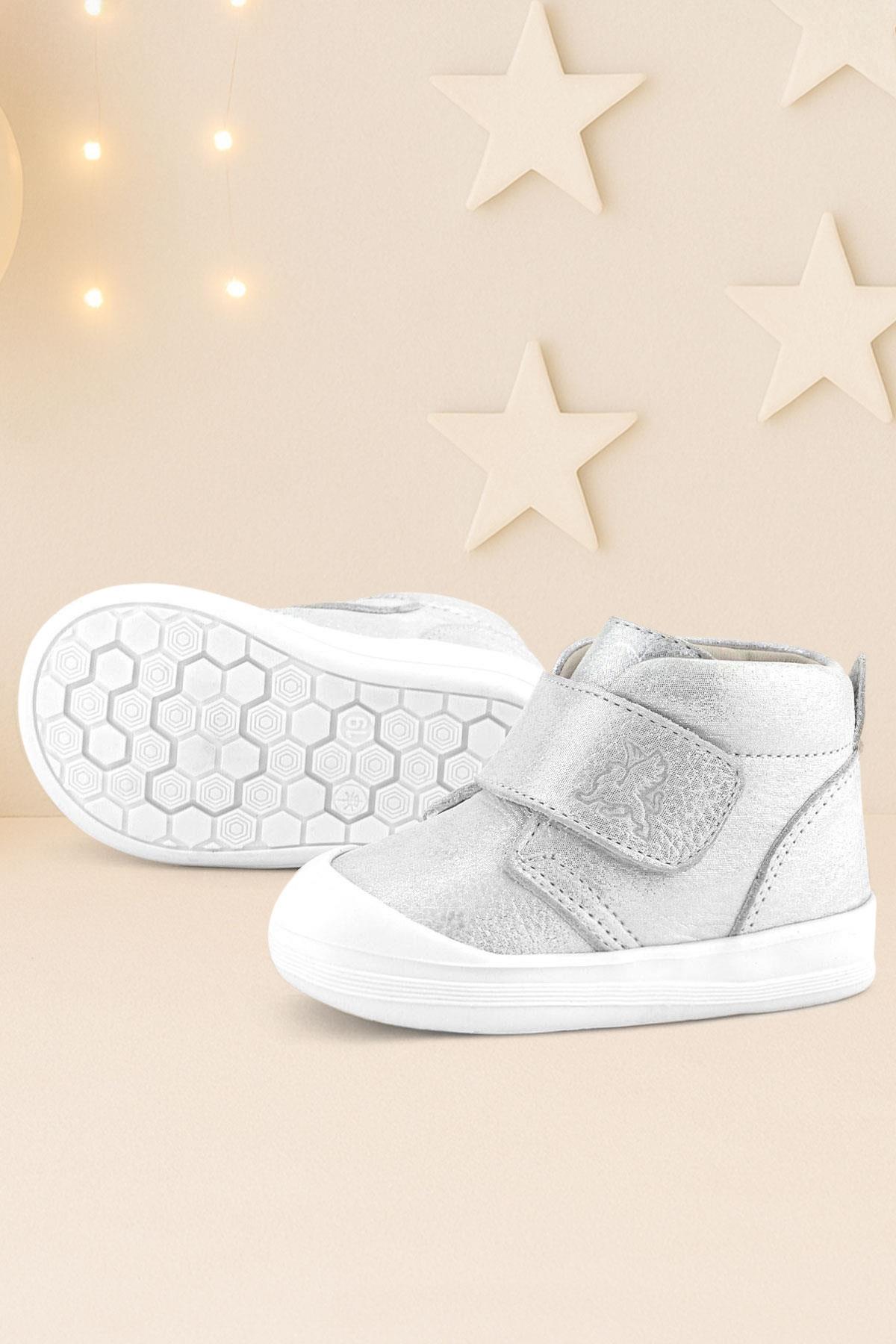 Rakerplus Yoohoo Hakiki Deri Beyaz Simli Cırtlı Unisex Bebek Bot