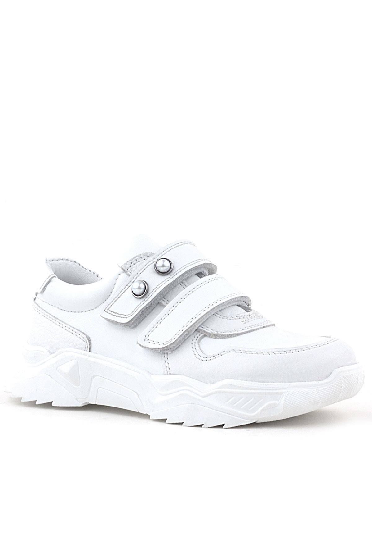 Rakerplus Hakiki Deri Beyaz Taşlı Kız Çocuk Sneakers Ayakkabı