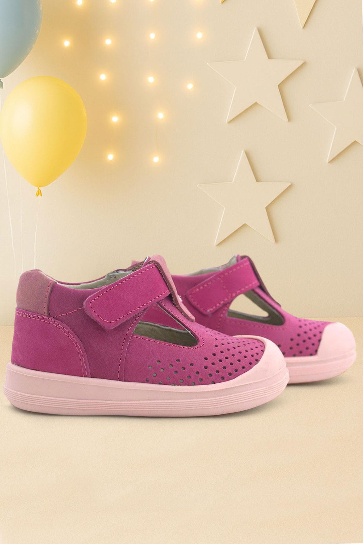 Rakerplus Shaun Hakiki Deri Fuşya Pembe Cırtlı Anatomik Bebek Sandalet R620-FP.25