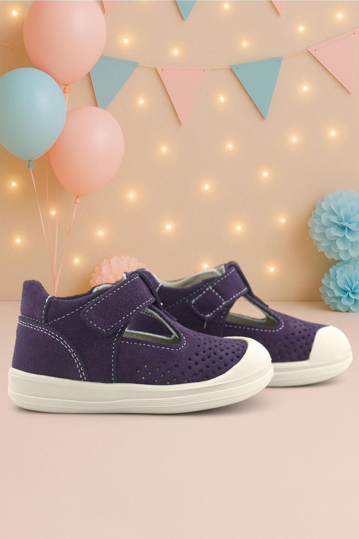 Rakerplus Shaun Hakiki Deri Mor Beyaz Cırtlı Anatomik Bebek Sandalet R620-MOBE.25