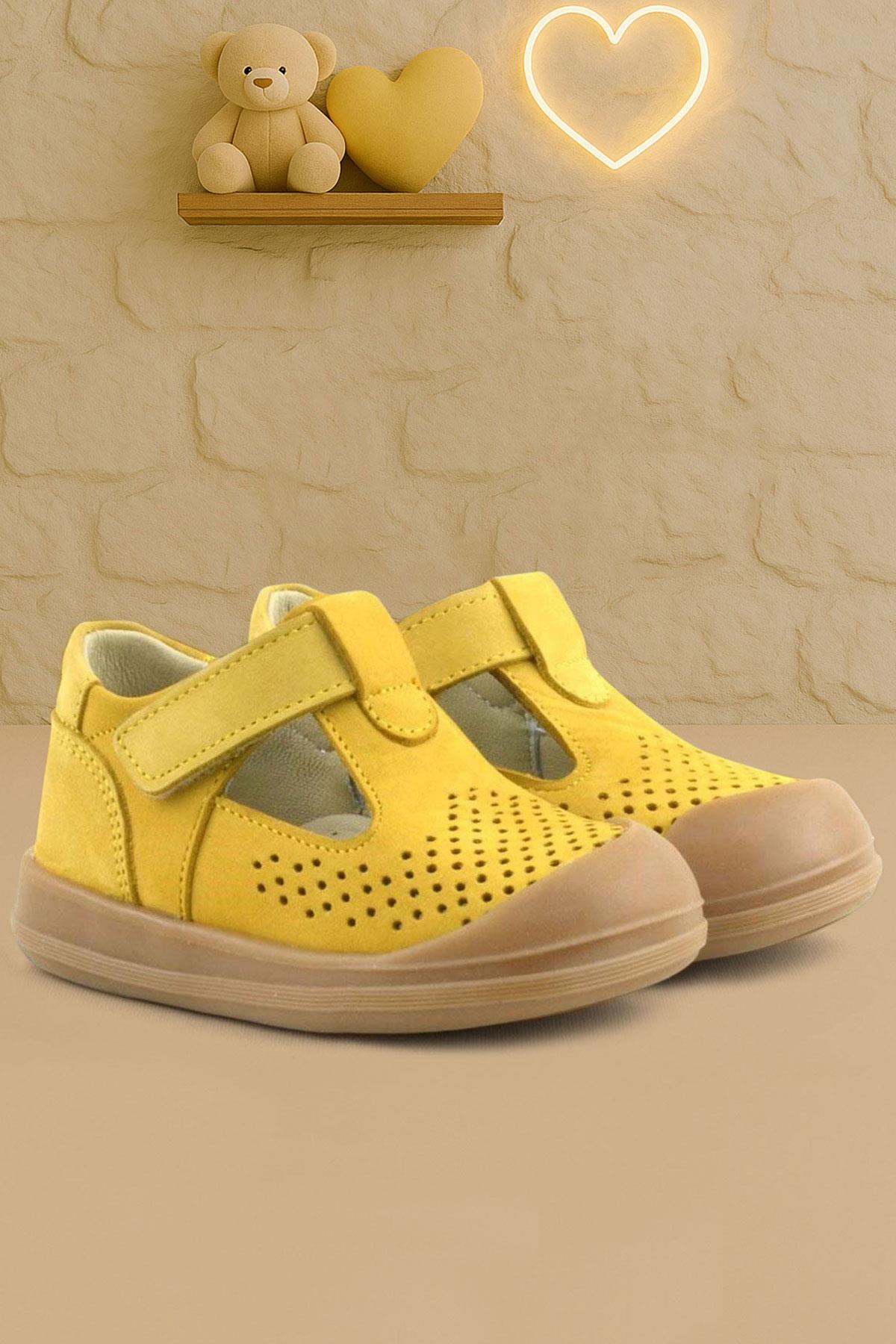 Rakerplus Shaun Hakiki Deri Sarı Cırtlı Anatomik Bebek Sandalet R620-SA.19