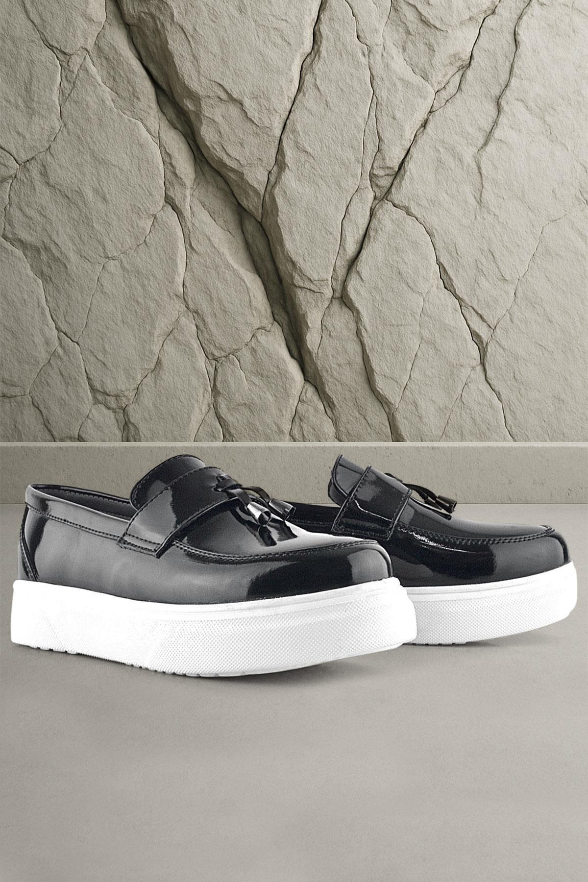 Rakerplus Siyah Rugan Beyaz Taban Loafer Klasik Çocuk Ayakkabısı 3405-SR.39