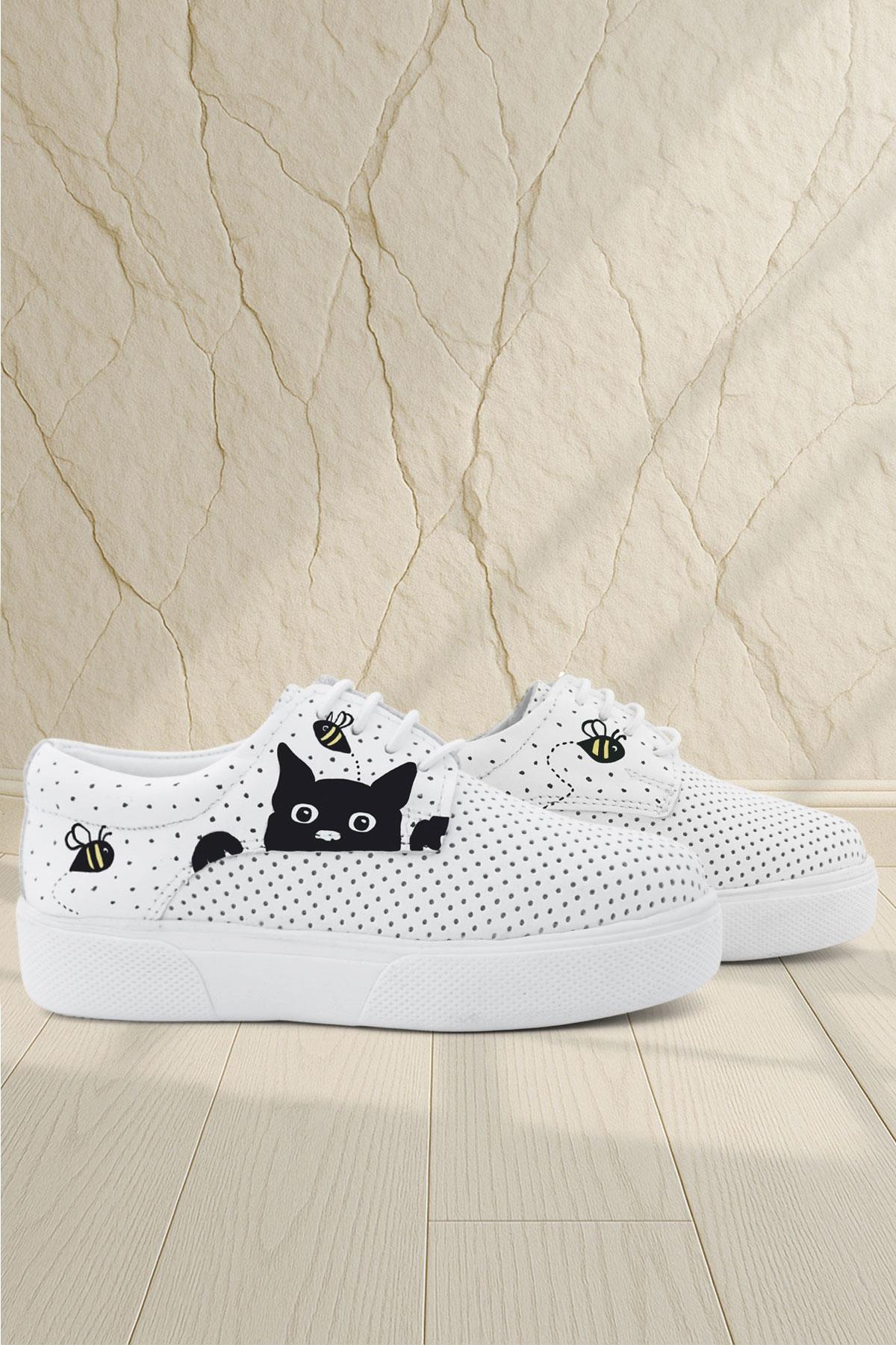 Rakerplus Tbons Özel Tasarım Hakiki Deri Beyaz Lastikli Çocuk Günlük Ayakkabı 3026-BCTB-B-DERI.30