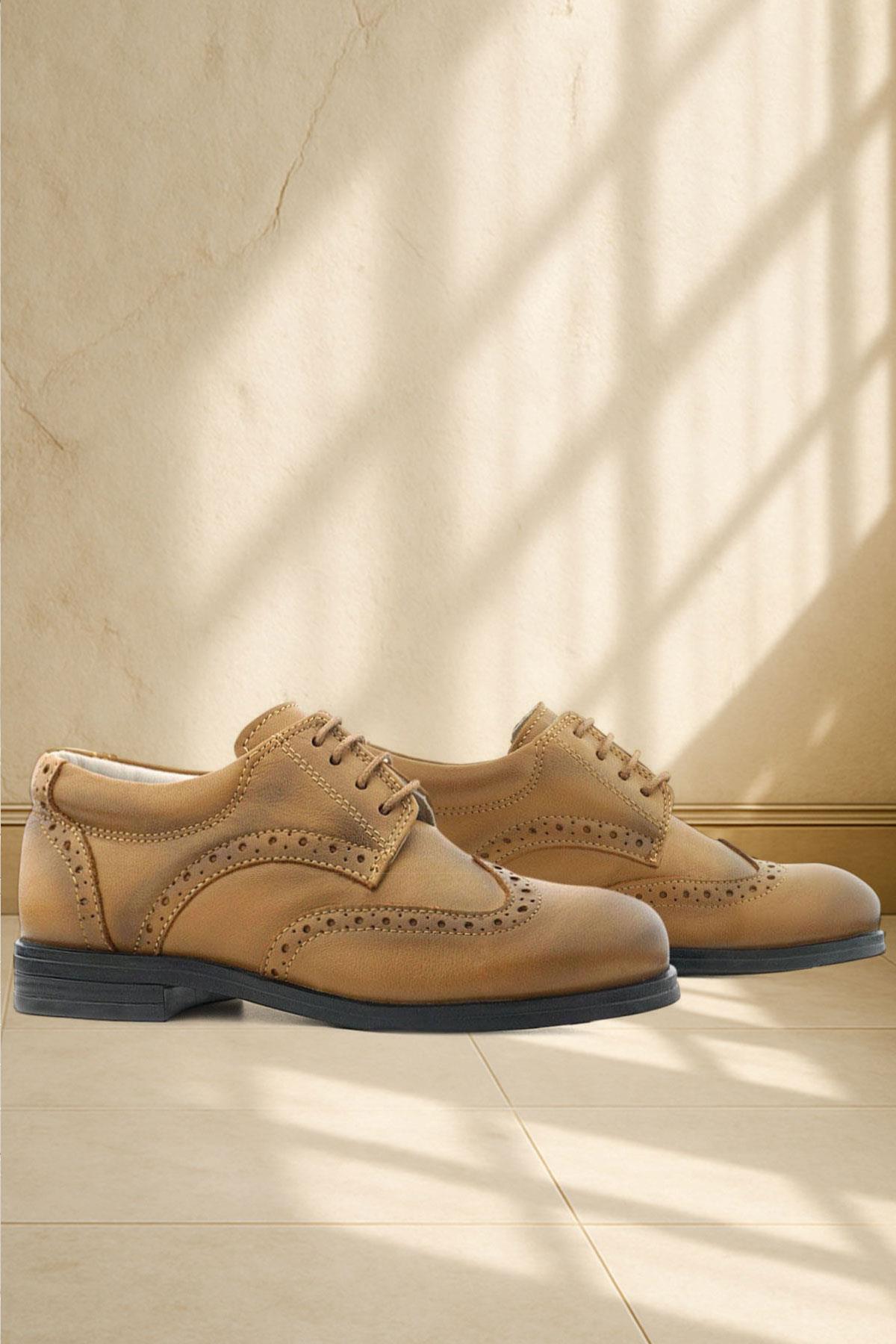 Rakerplus Titan Hakiki Deri Açık Taba Klasik Erkek Çocuk Ayakkabısı 3060-TTAB-DERI-B.39