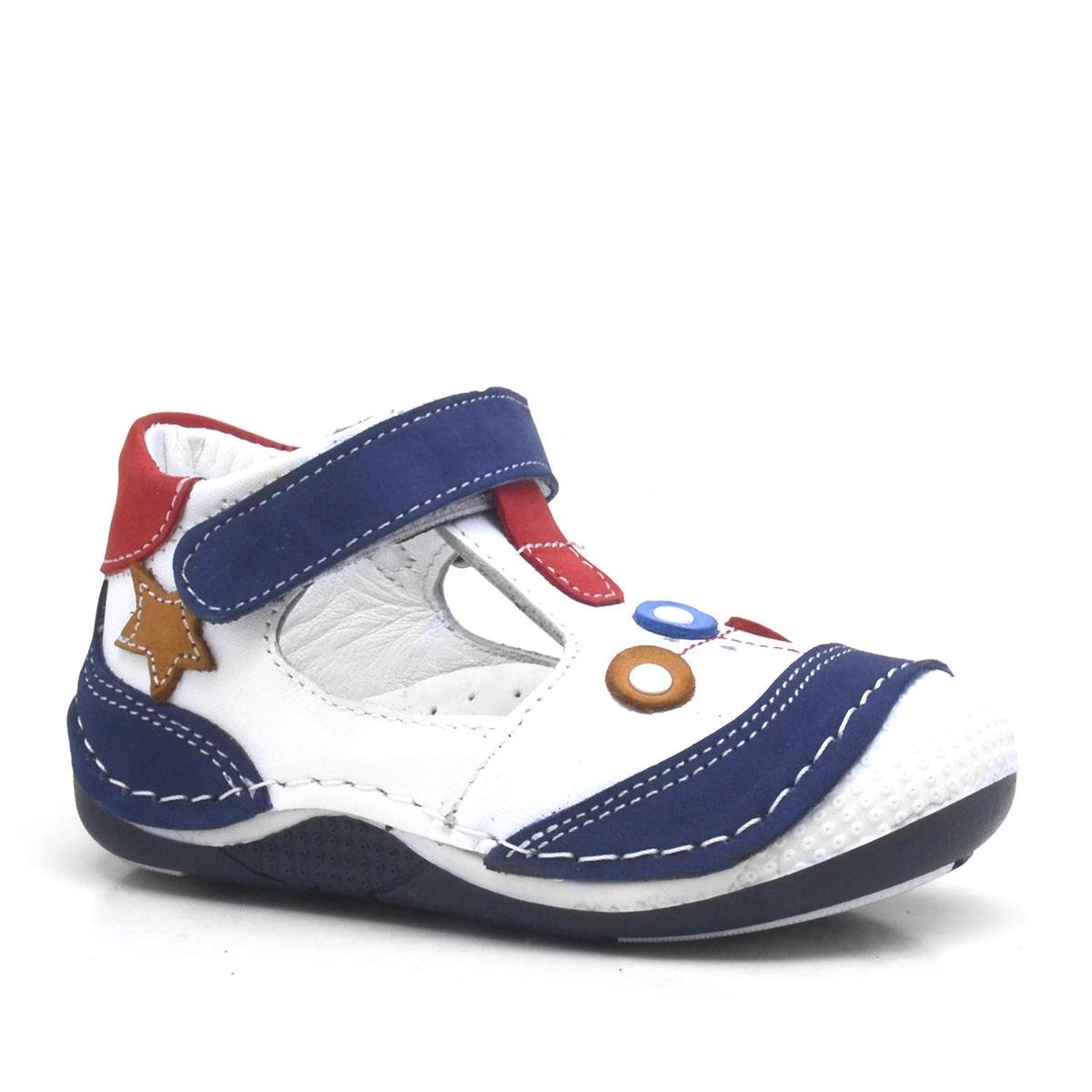 Lacivert Hakiki Deri Cırtlı Erkek Bebek Ayakkabı Patik