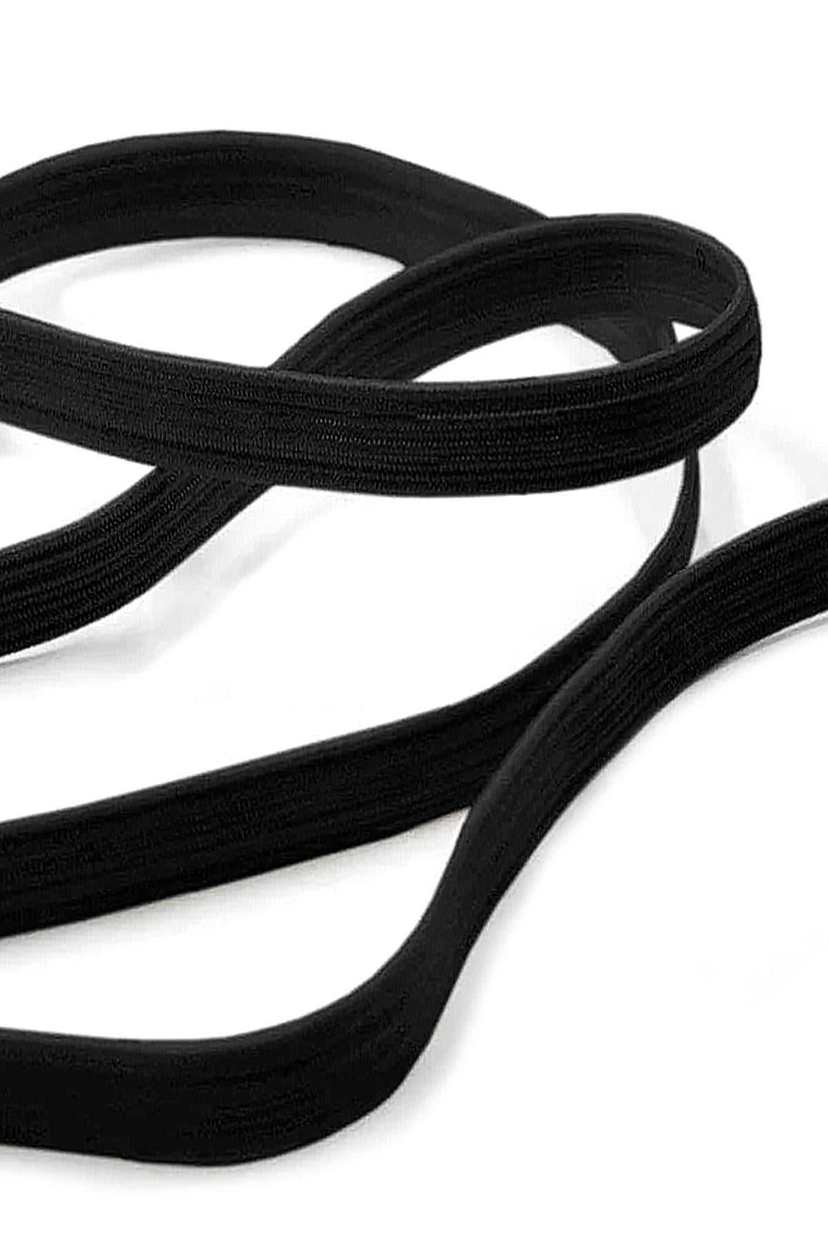 Siyah 12 mm 5 mt Dayanıklı Sert Yassı Elastik Şerit Lastik B-0104-S-12