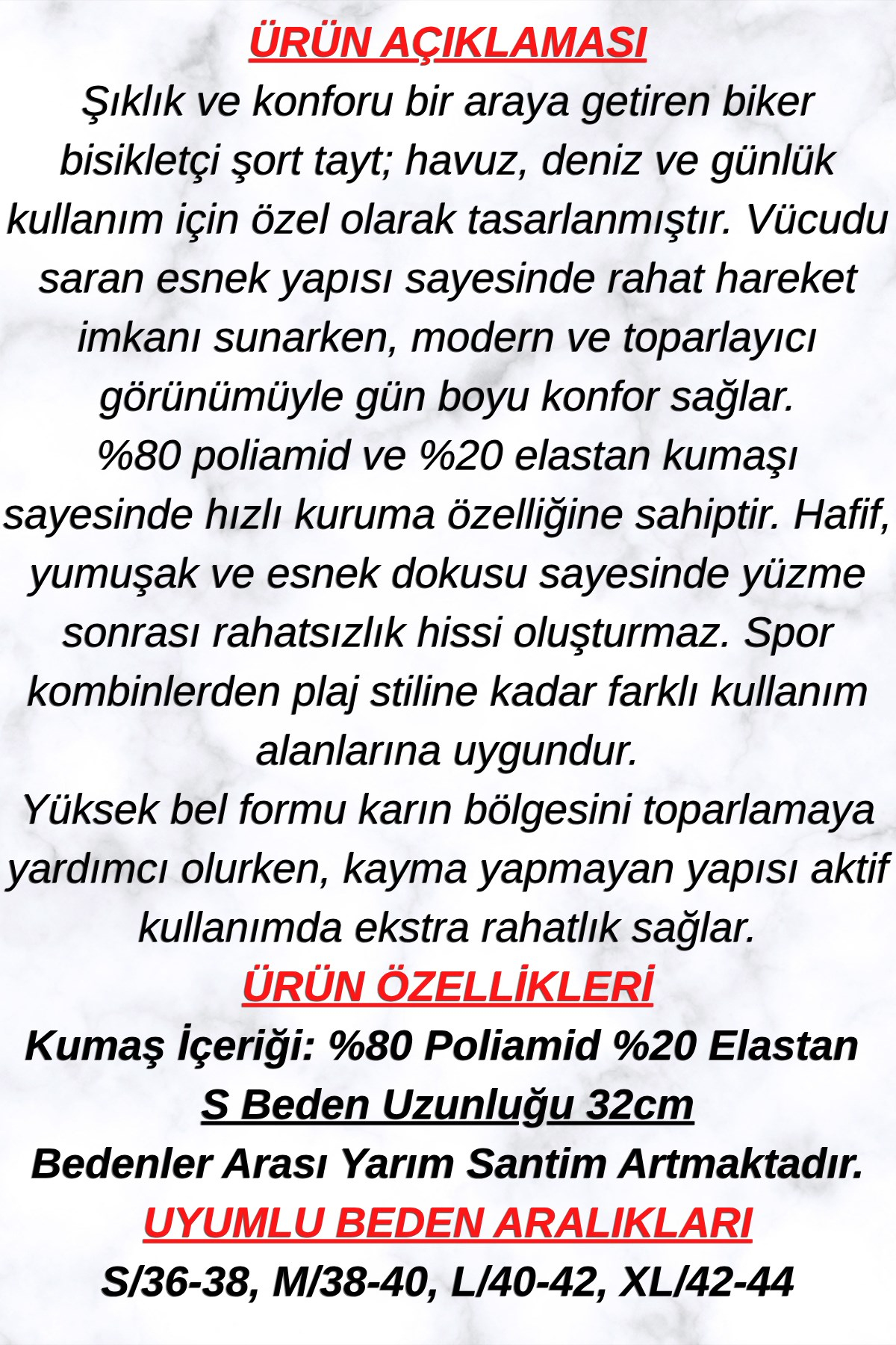 Havuz Deniz Günlük Kullanıma Uygun Biker Bisikletçi Şort Tayt SBT02 