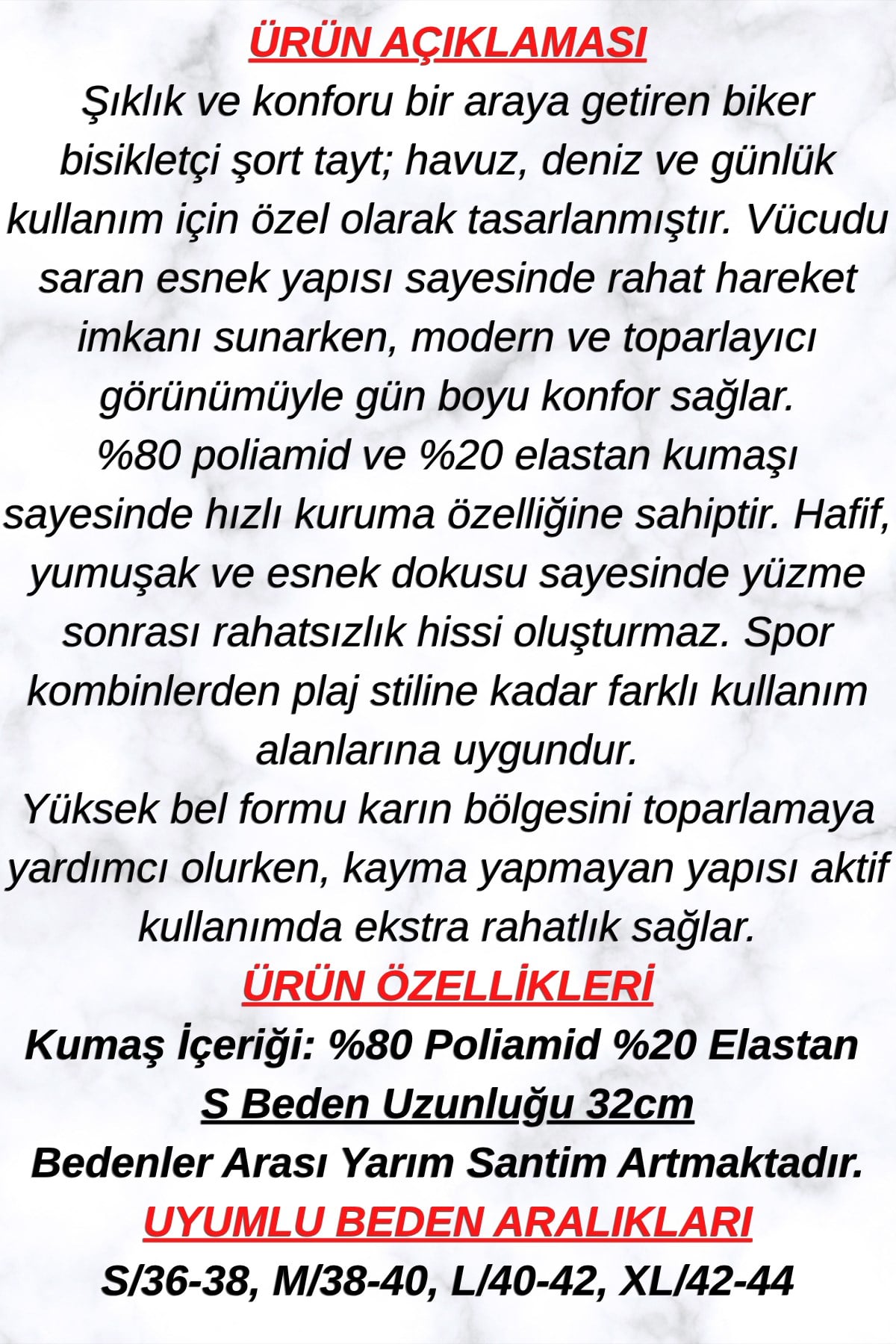 Havuz Deniz Günlük Kullanıma Uygun Biker Bisikletçi Şort Tayt SBT02 