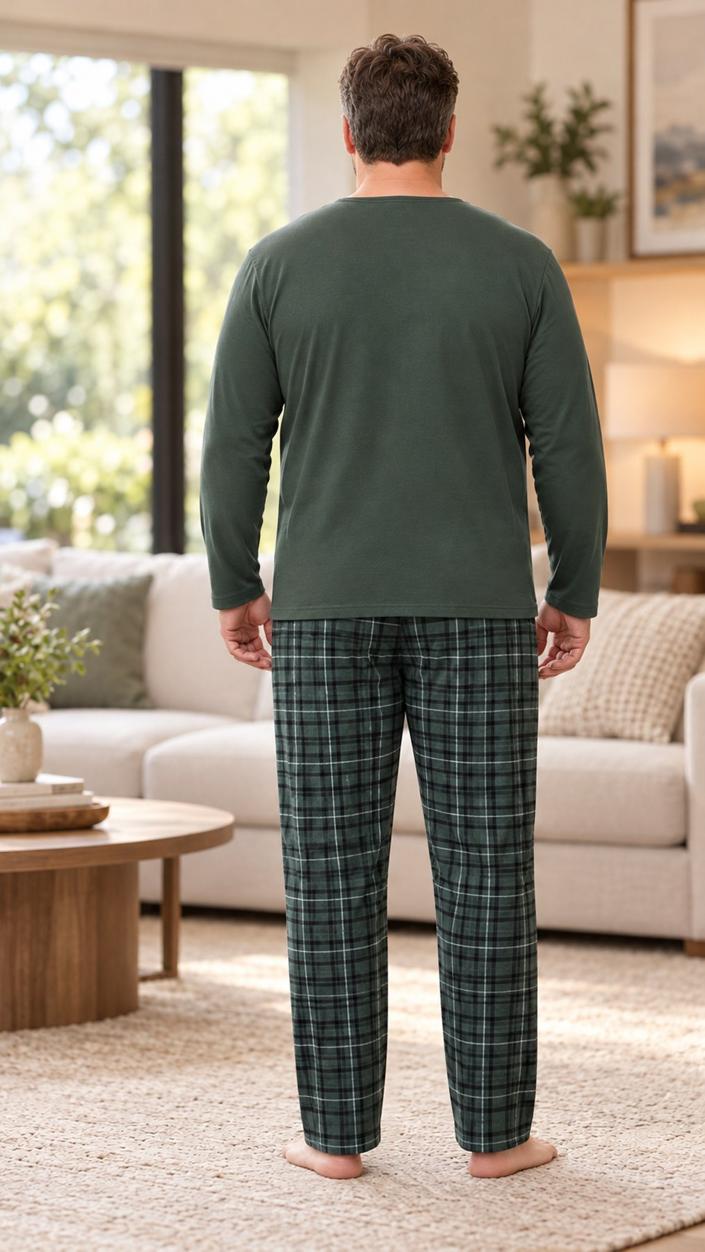 İnterlok Kumaş Yakası Düğmeli Uzun Kollu Büyük Beden Erkek Pijama Takımı 8589