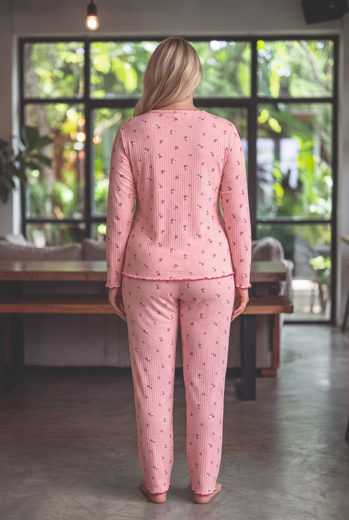Raporlu İnterlok Kumaş Yakası Düğmeli Kışlık Büyük Beden Kadın Pijama Takımı 2900