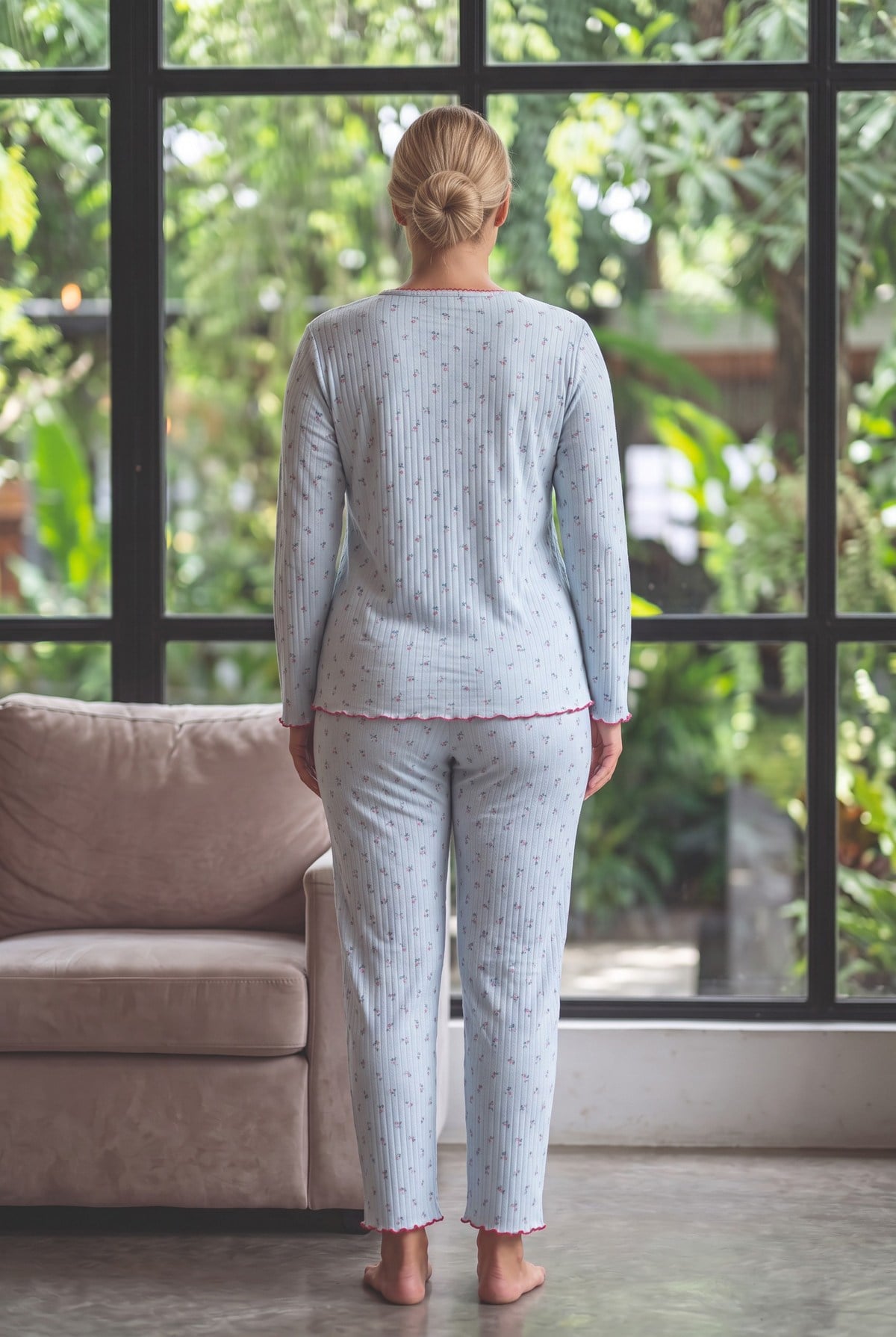 Raporlu İnterlok Kumaş Yakası Düğmeli Kışlık Büyük Beden Kadın Pijama Takımı 2900